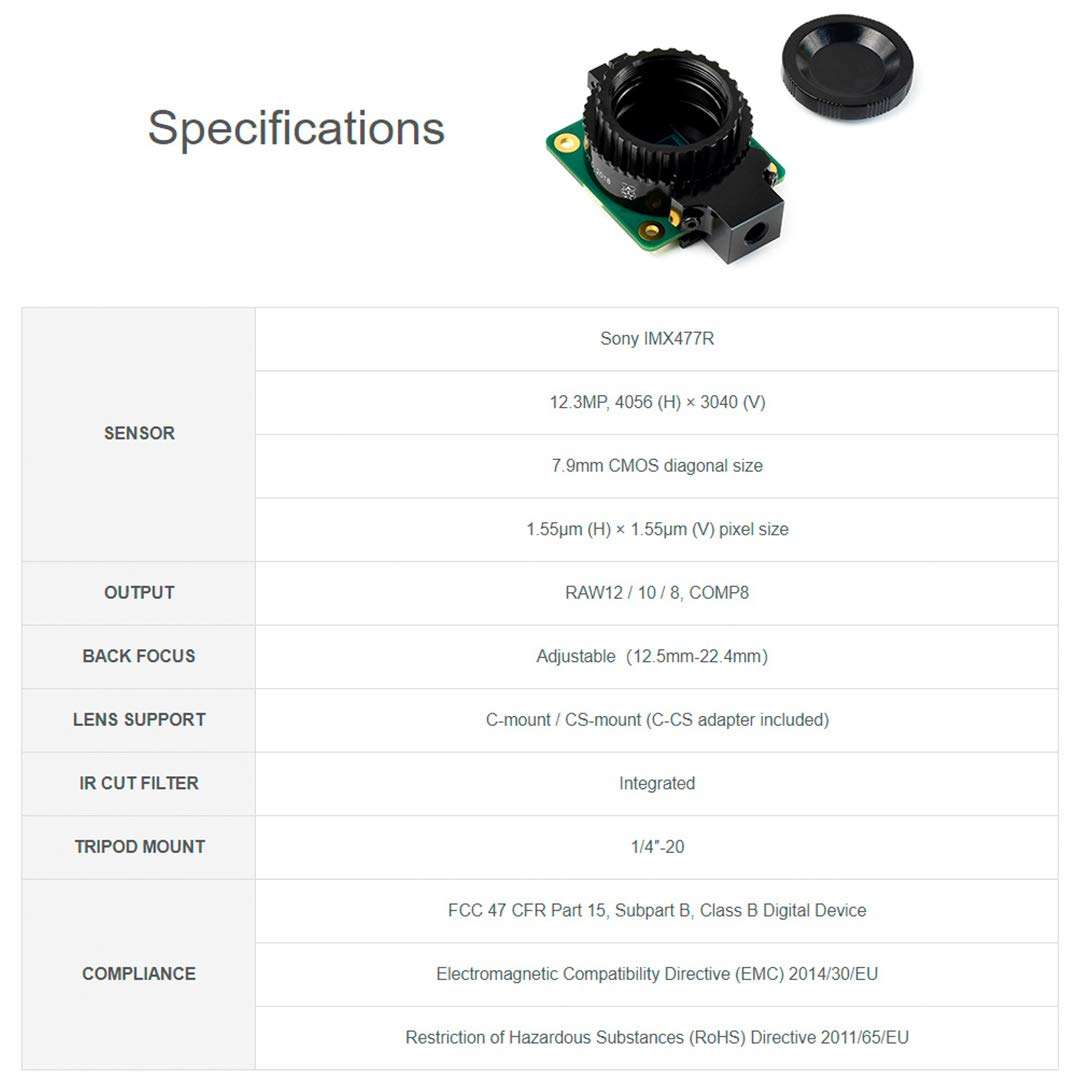 Raspberry Pi HQ Camera Module with Case for Raspberry Pi 4B/3B+/3B/2B/A+/Zero/W/Zero WH,12.3MP IMX477 Sensor Support C- and CS-Mount Lenses, Alternative for Raspberry Pi Camera Module V2 (8 Items) 6