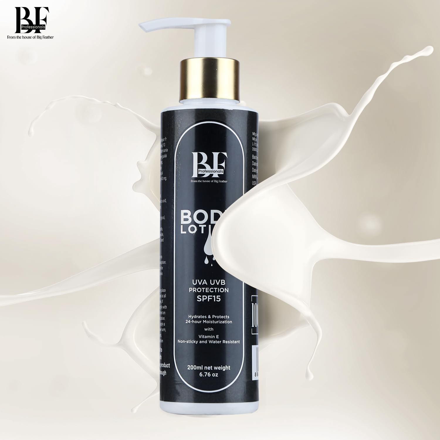 BF Professionals Body Lotion – SPF 15 UVA & UVB Protection | 24-Hour Intense Moisturization, Non-Sticky & Water-Resistant Formula | Enriched with Vitamin E | Vegan & Paraben-Free | 200 ml 6