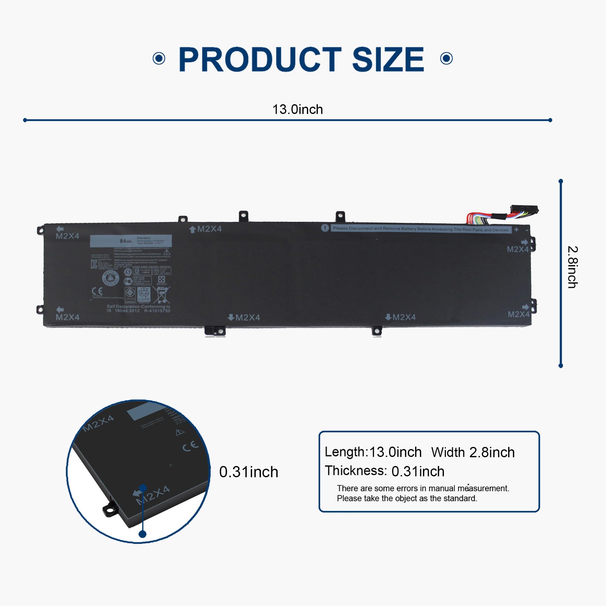 XPS 15 9550 4GVGH 1P6KD 84Wh 11.4V Battery Compatible with Dell XPS 15 9550 XPS9550,Precision 5510 Mobile Workstation,T453X 0T453X 04GVGH 01P6KD P56F P56F001 451-BBUX 15-9550-D1828T Replacement 2