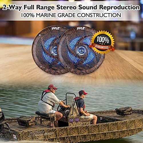 Pyle 6.5 Inch Marine Speakers - 2 Way IP44 Waterproof and Weather Resistant Outdoor Audio Stereo Sound System with Built-in Led Lights, 240 Watt Power and Low Profile Design - 1 Pair - PLMRLE64DK 6