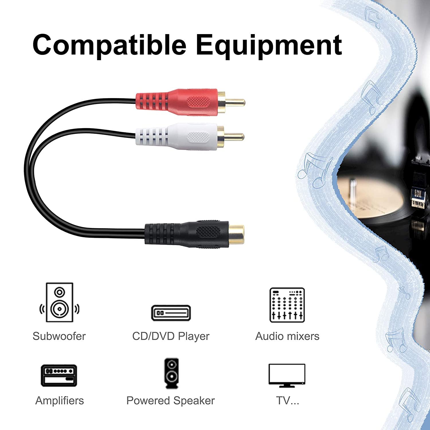 C & E 0.6 m RCA Stereo Audio Extension Cable RCA female to 2 RCA Male PACK OF-5 5