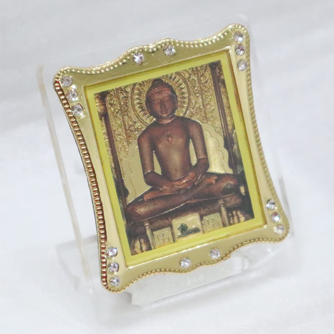 Shoppersduniya Golden Foil (Plated) Lord Jain Mahavir Swami Idol for Car Dashboard | Showpiece Décor 5