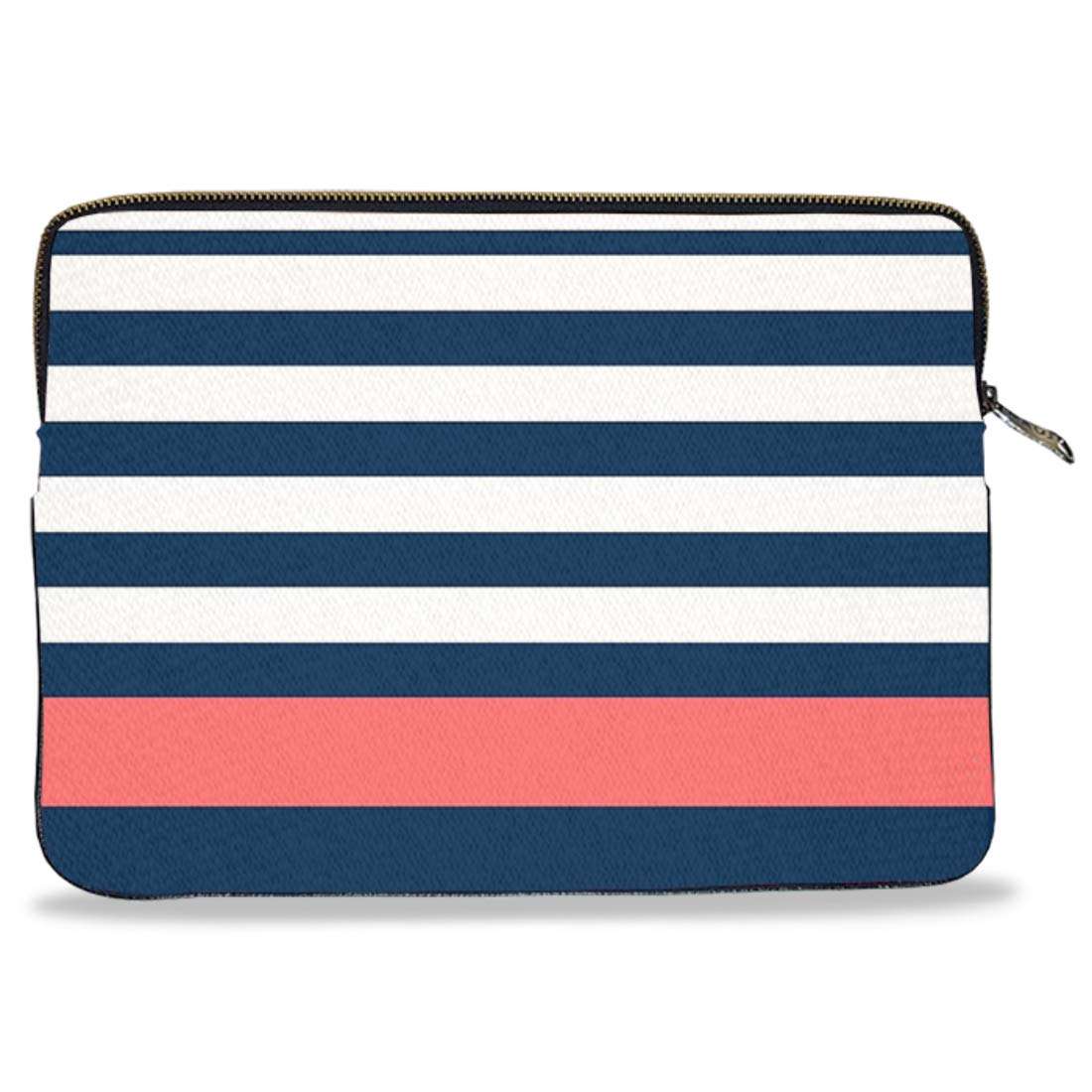 MAUJ White Blue Stripe Canvas Laptop Sleeve for 13.3 1