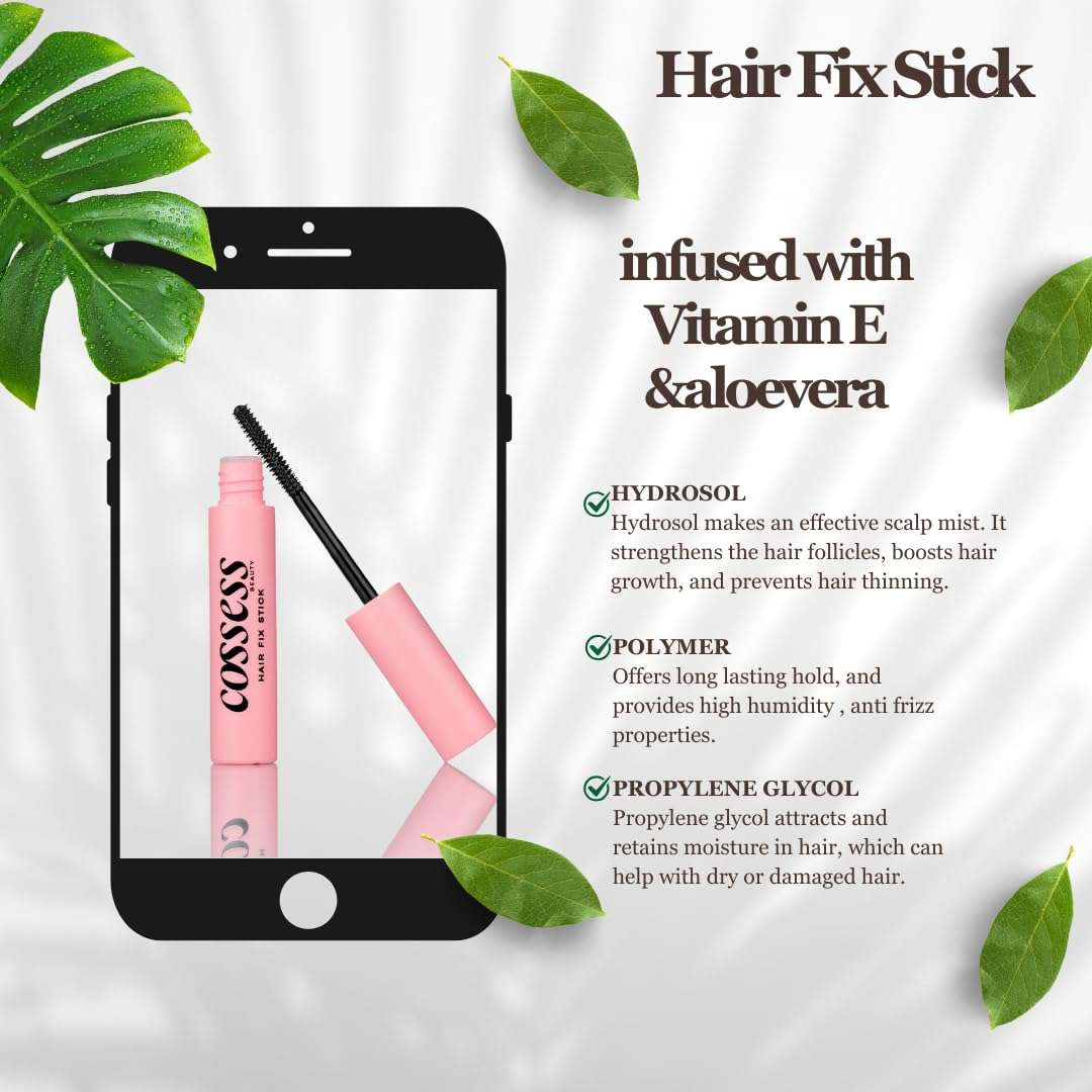 Cossess Beauty Hair Fix Stick | Anti Flyaway for Smooth, Non-Greasy, and Non-Oily Sleek Look |Hair Mascara |All Hair types| Vitamin E & Alovera | Cruelty Free | Paraben Free (5 ML (Travel Size)) 4