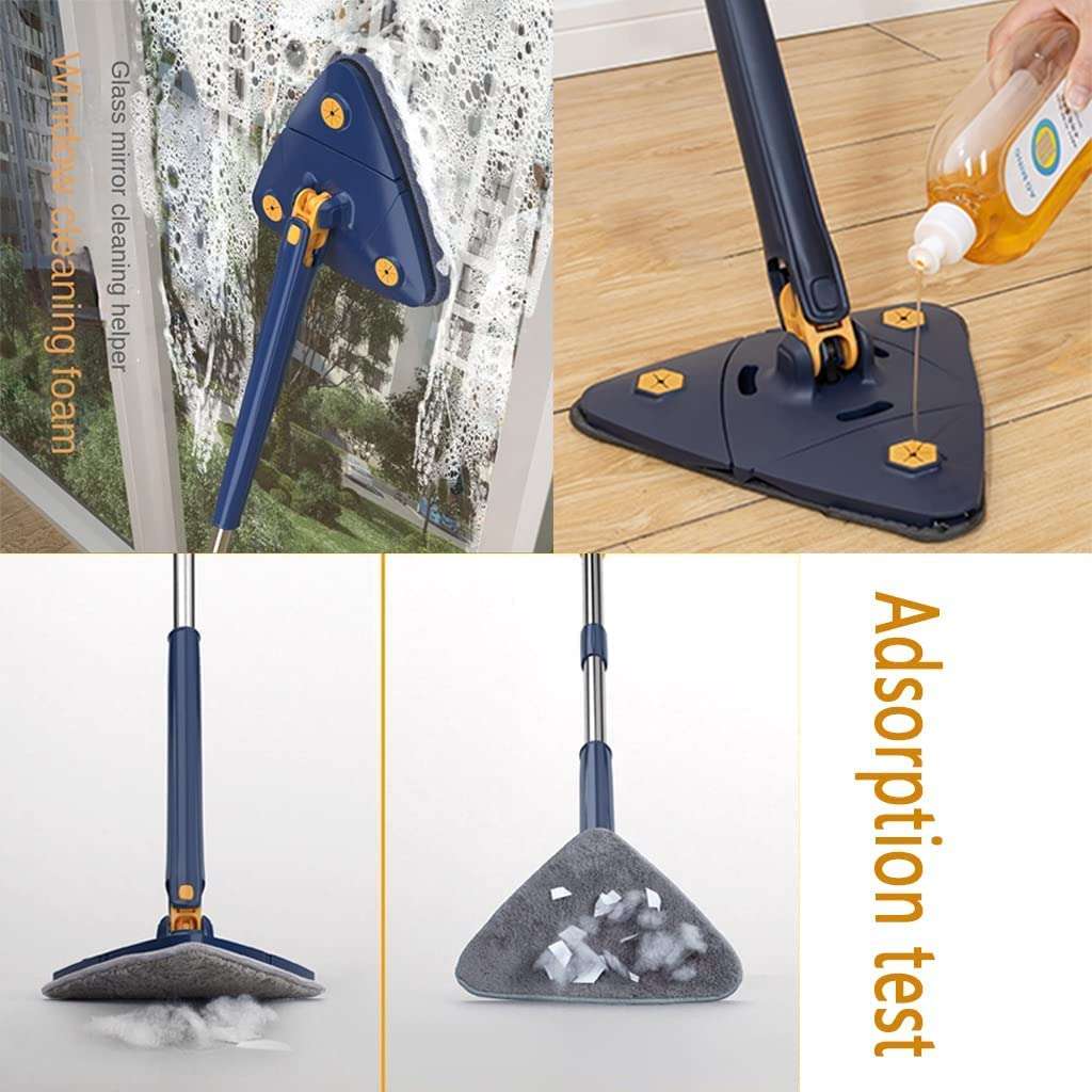 360 Rotatable Adjustable Cleaning Mop, Triangle Microfiber Mop with Long Handle, Extendable Triangle Cleaning Mop, Imitation Hand Twist Quick Dry Mop, Wet Dry Shower Scrubber Brush for Windows Floor 5