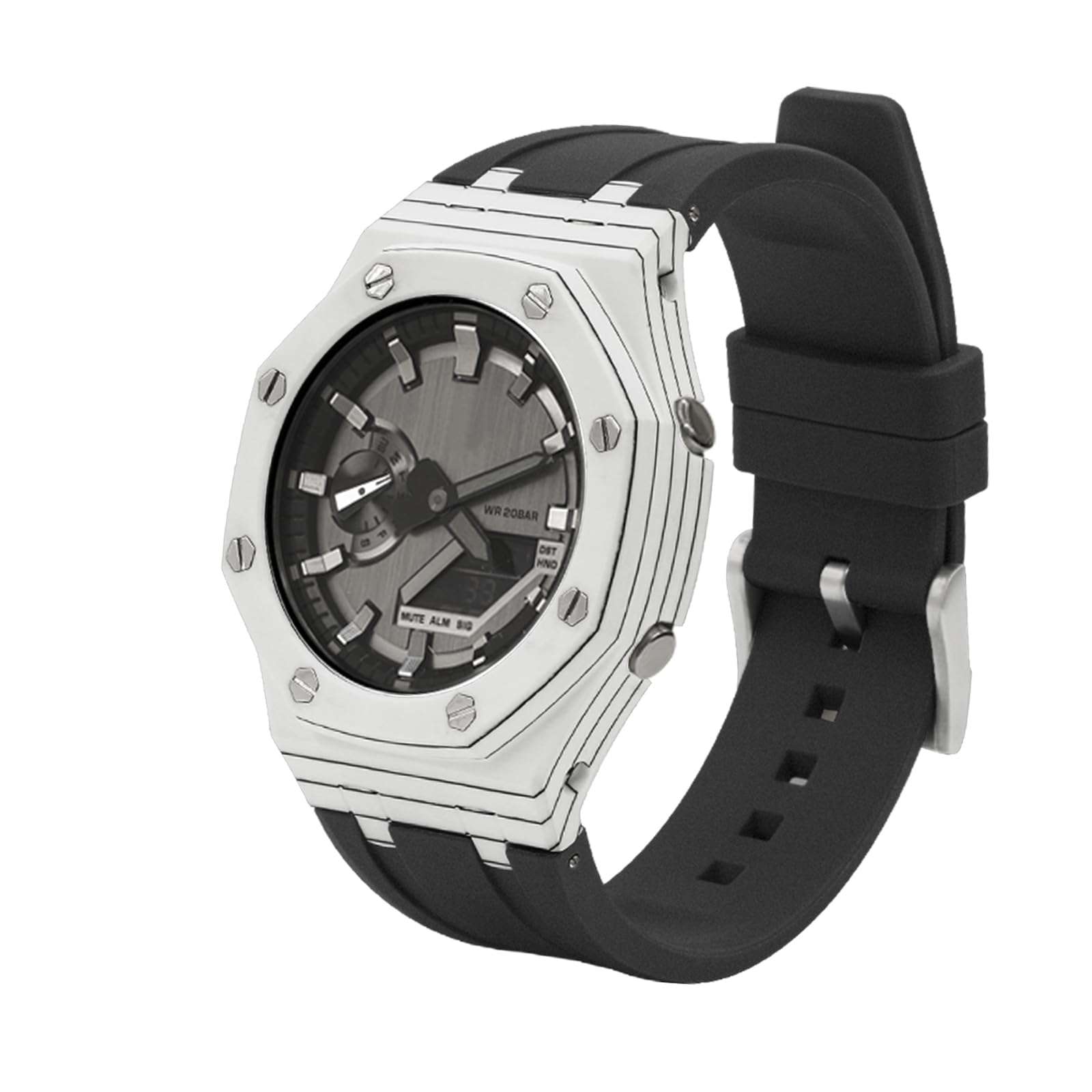 Neuupesen GA2100 Casioak - Carbon Fiber Case with Fluorine Rubber Strap - Retrofit Kit for Men's Watches Gshock GA-2100/GA-2110/GM-2100 (GA/GM2100, White+black) 3