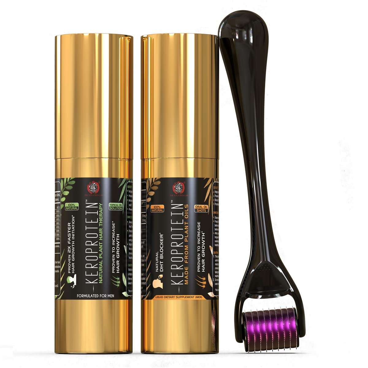 The Yoga Man Lab Keroprotein Hair Growth Kit (Men) Topical Hair Growth Oil (30ml) + DHT Blocker Oral Oil (30ml) + Keroneedle 0.5mm Natural Ayurvedic Plant Oils For Healthy Hair 1