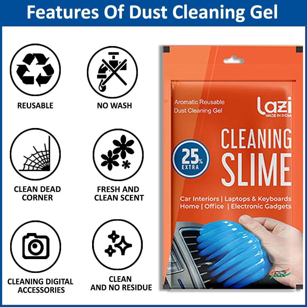 LAZI (Pack of 2) Multipurpose Car AC Vent Interior Dust Cleaning Gel Jelly Detailing Putty Cleaner Kit Universal Car Interior, Keyboard, PC, Laptop, Electronic Gadget Cleaning Kit(100 gm) 4