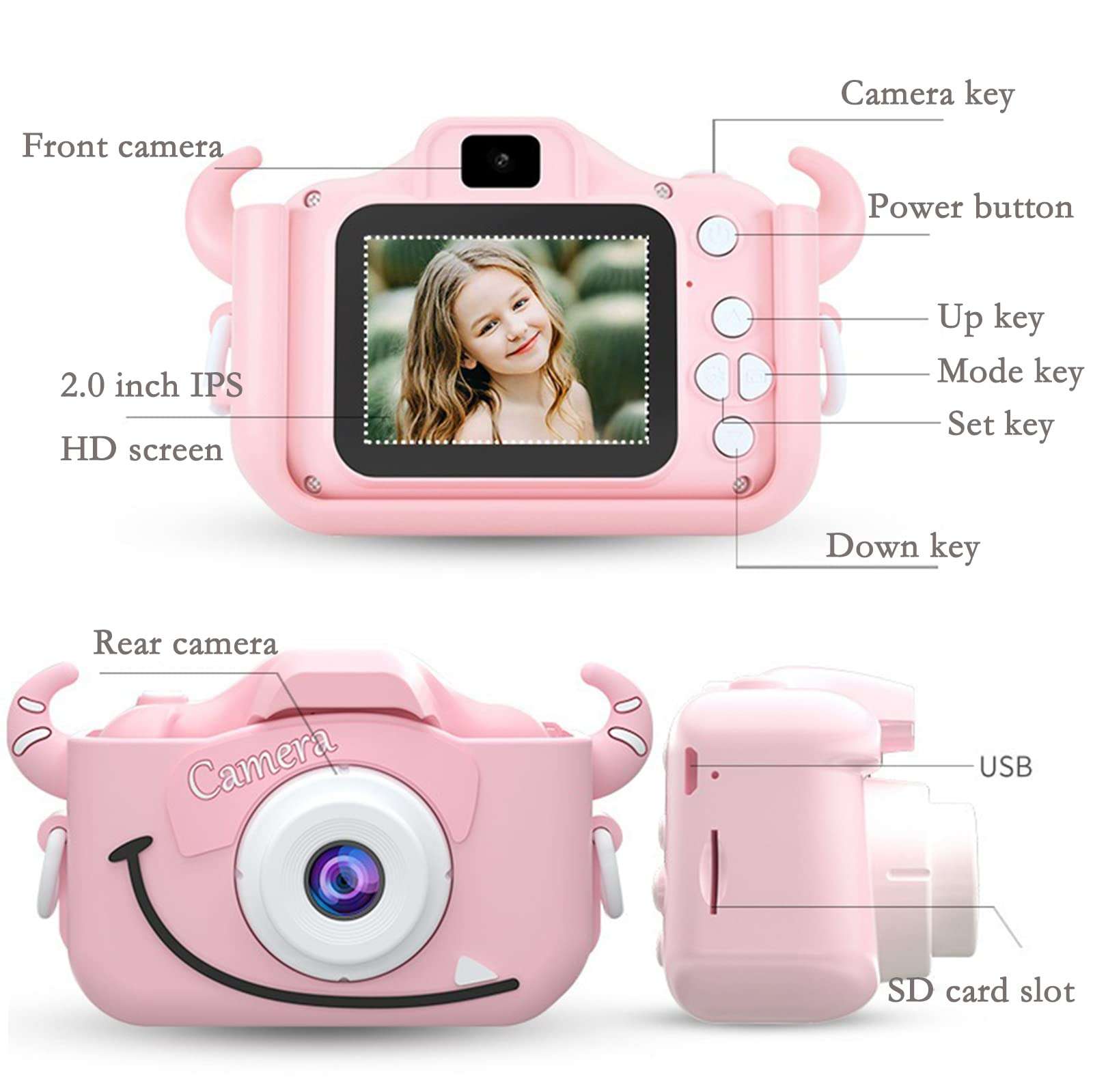SLSFJLKJ Video Camera for Children with Fun Games, Kids Digital Camera with Special Effects, Rechargeable Battery, Ideal for Boys and Girls Age 3 4 5 6 7 8 9 10 Year Old (Blue Cow 32G) 6