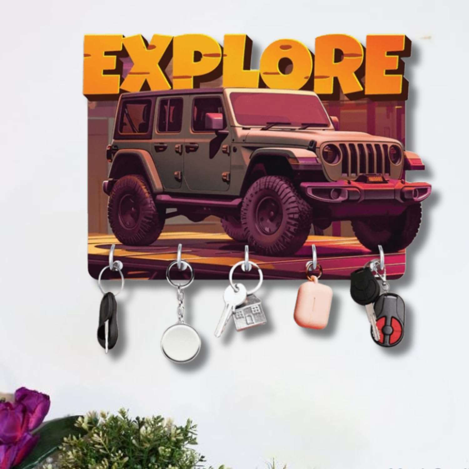 Wooden Key Holder Stand Wall Hanging Art for Home Office Decor - Explore Jeep Keyholder Key Hanger Decorative Items Home Office Kitchen Living Room Decoration 3