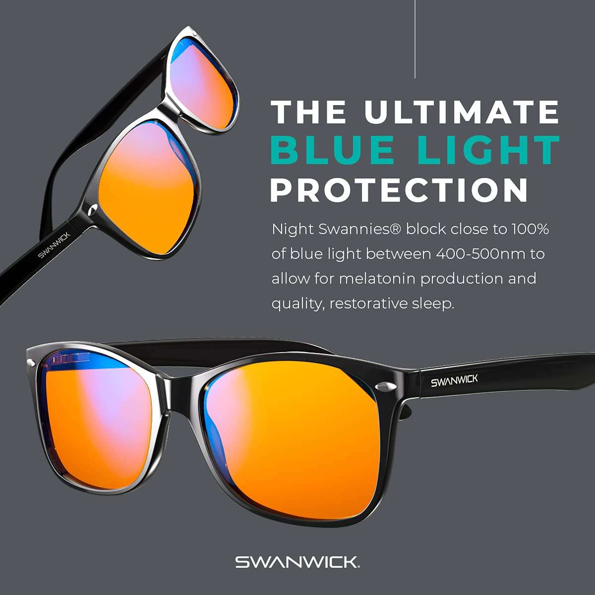 Swanwick Classic Night Swannies - Black, Small - Premium Blue Light Blocking Glasses for Gaming PC, Laptop, Smartphone Glare 2