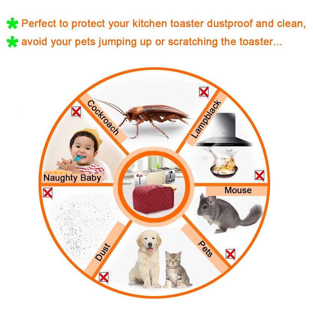 4 Slice Toaster Cover, Kitchen Small Appliance Cover Fingerprint and Greasy Protection, Machine Washable Polyester Toaster Dustproof Cover (Red) 5