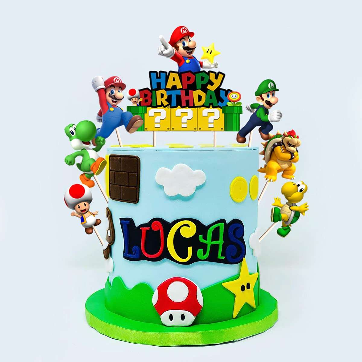 7pcs Acrylic Super Mario Happy Birthday Cake Topper, Mario Bros Smash Cake Topper, Super Mario Party Supplies for Children 4