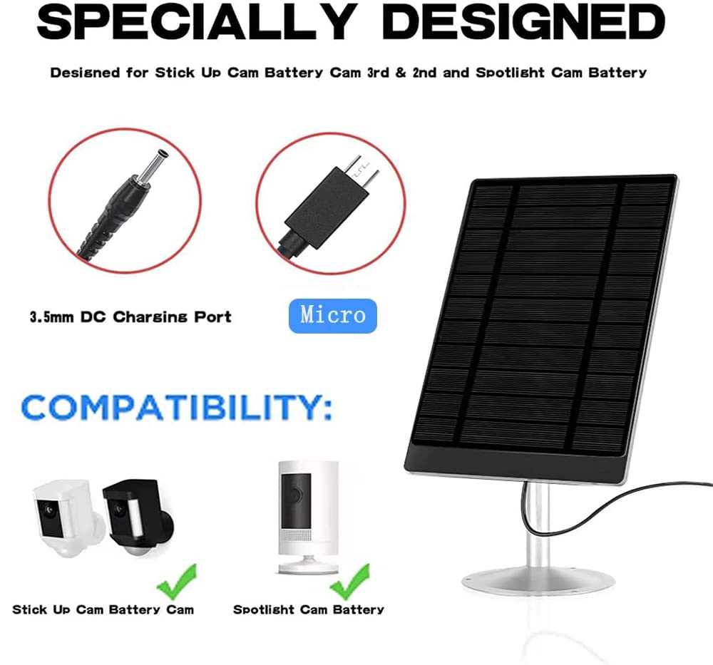 Solar Panel for Wireless Security Camera, Waterproof Solar Panel Compatible for Nest, Ring Stick Up Cam Battery and Ring Spotlight Cam Battery 5V 4.5W（ 2PCS） 3