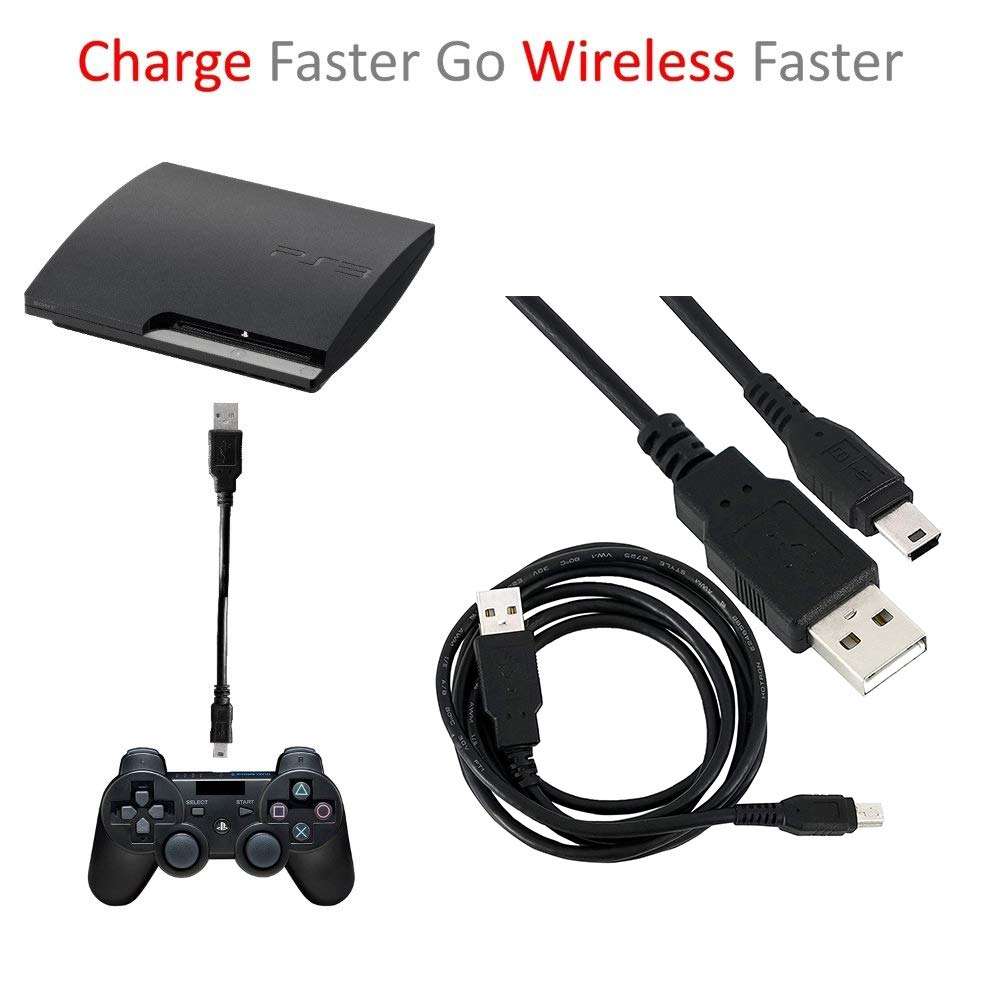 MrDeal For PS3 Controller Charging Cable,PS3 Remote USB CABLE,Insten 5.4 Feet USB to Mini USB Charger Cable Data Transfer Cable compatible with Sony PlayStation PS3 Slim SixAxis Controller,Black 2