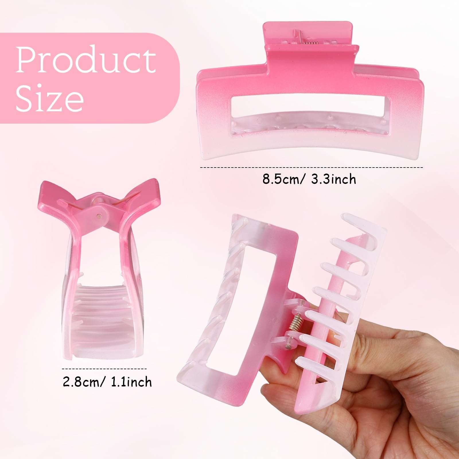 XunYee Hair Clips, 100 Pcs Bulk Claw Clips, Large Claw Hair Clips Set for Women, Nonslip Rectangle Hair Accessories Clip for Girl Women Gifts Beauty, Sweet Colors, 3.4" 3