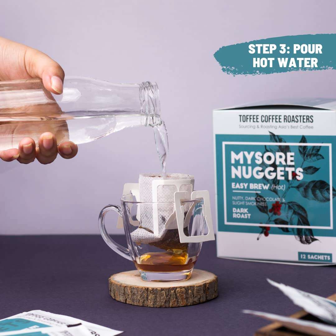 Toffee Coffee Roasters | Easy Brew (Hot Brew) Coffee | Mysore Nuggets | Pack of 24 | No Equipment Required | Easy to Brew Pour Over Coffee | Dark Roast | Coffee Notes: Dark Chocolaty, Nutty & Woody? 5