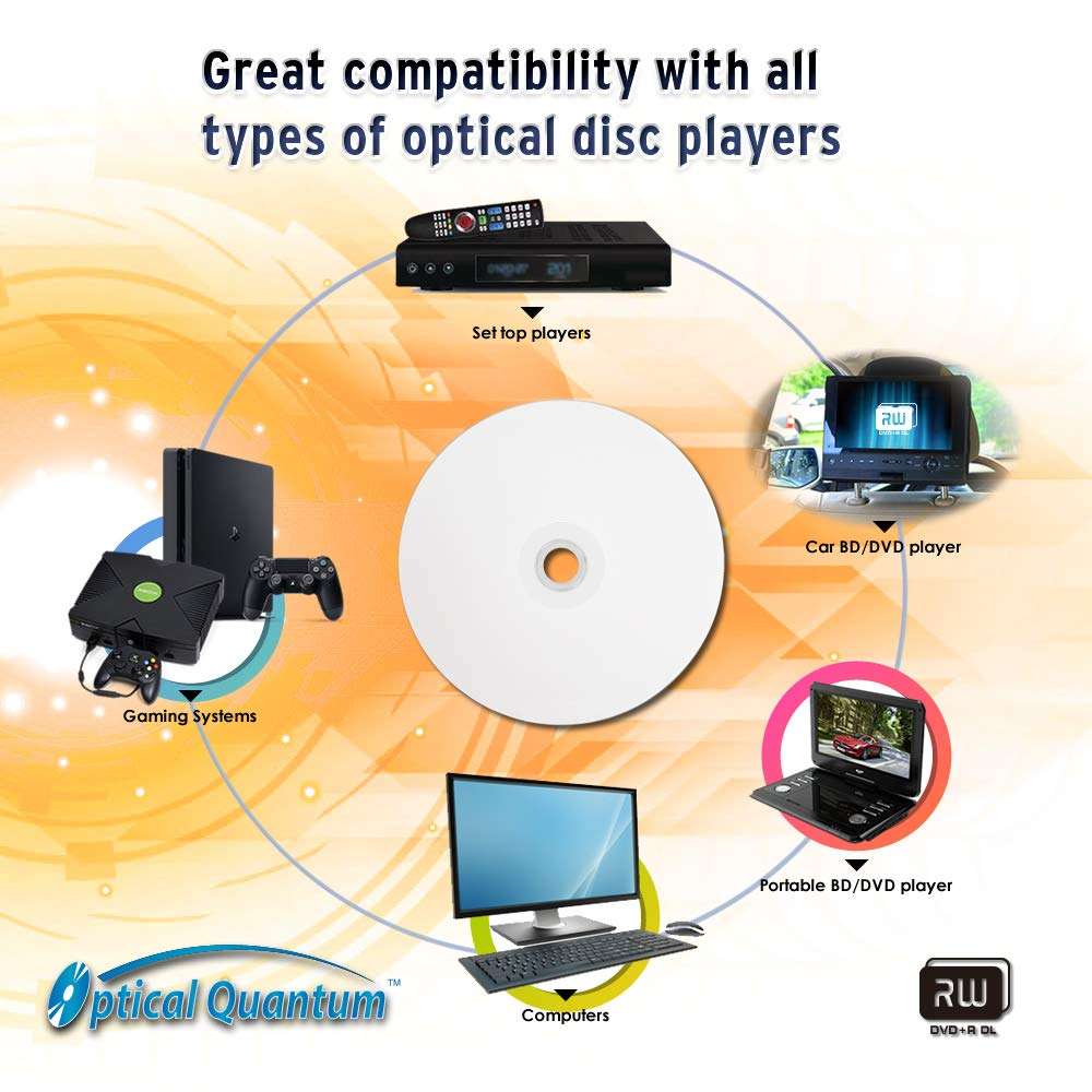 Optical Quantum 8X 8.5GB DVD R Double Layer Blank Disc White Thermal Everest Hub Printable 50 pcs 5