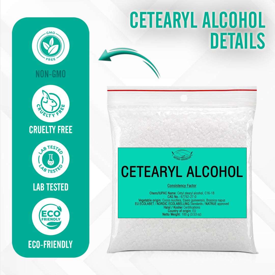 Artekas Innovation - Cetearyl Alcohol - for Homemade Cosmetics, Lipsticks, Body Butter Bars, Hand Lotions, Hair Conditioners, Shampoo – Thickening Agent, Emulsifier, Viscosity Regulator - 7.06 oz 5