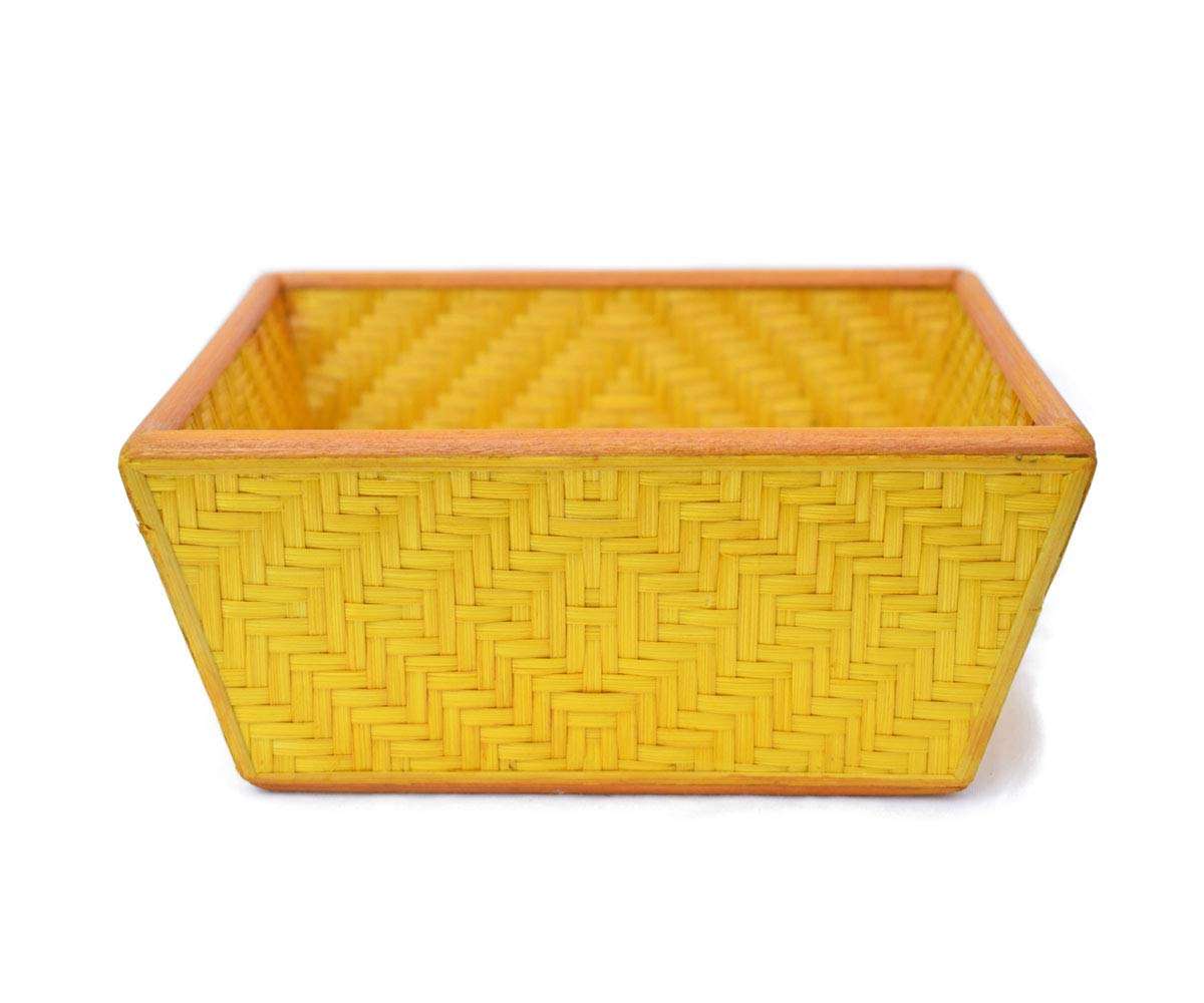 Kadam Haat Bamboo Square Fruit Storage Basket | Food Safe, Non Plastic | Handcrafted Woven Storage Planter Basket for Home Decor, Multi-Purpose for Living Room & Kitchen (2L, Yellow) 3