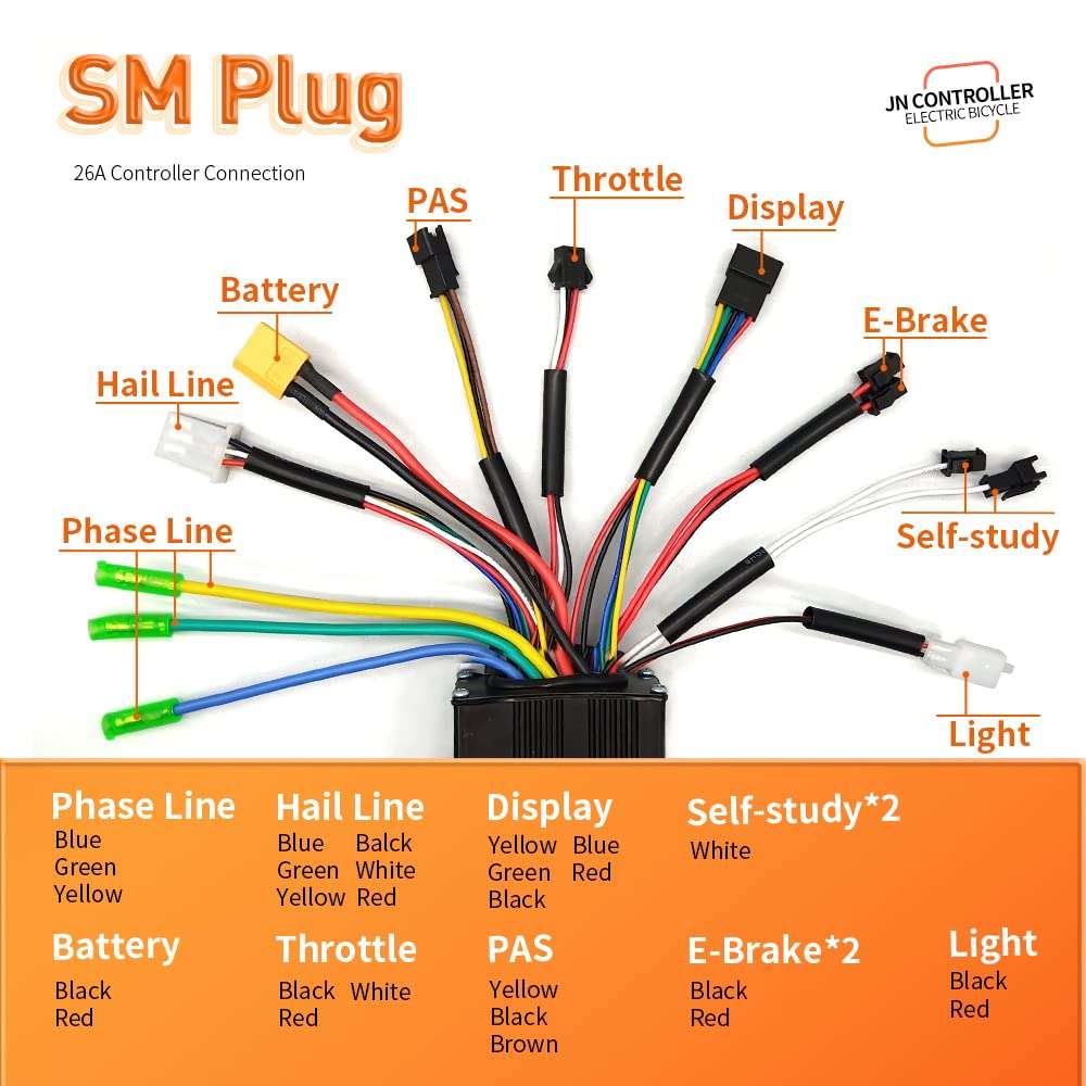 Ebike 26A Sine Wave Controller with CS866 Color Display, Adjustable Throttle & PAS for 500W 800W 1000W 1800W Electric Bicycles Hub Motor 4