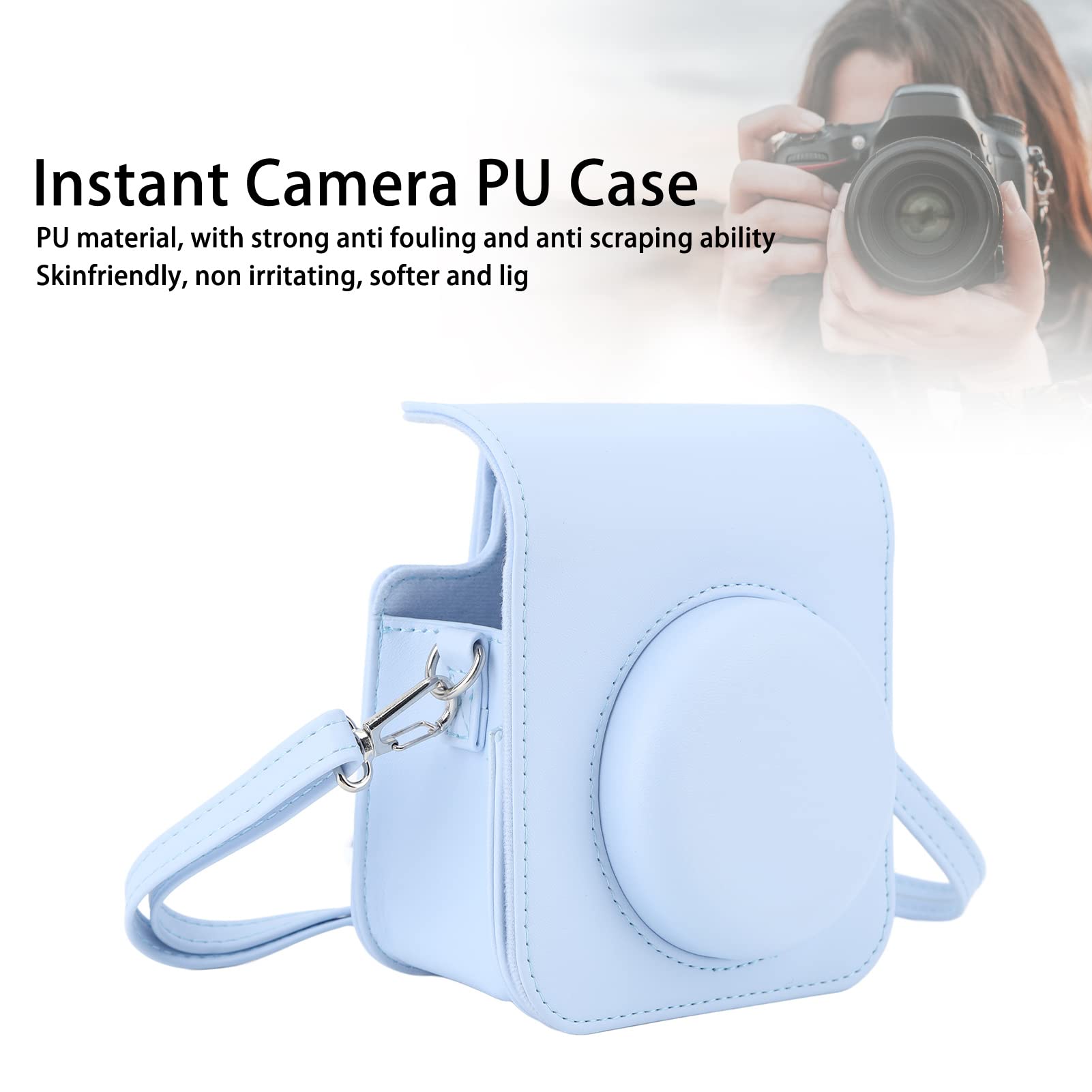 banapoy Instant Camera Case, Instax Mini 12 Camera Protective Case Bag With Adjustable Shoulder Strap, Portable PU Leather Camera Carrying Bag for Instax Mini 12 Camera (Hydrangea Blue) 4