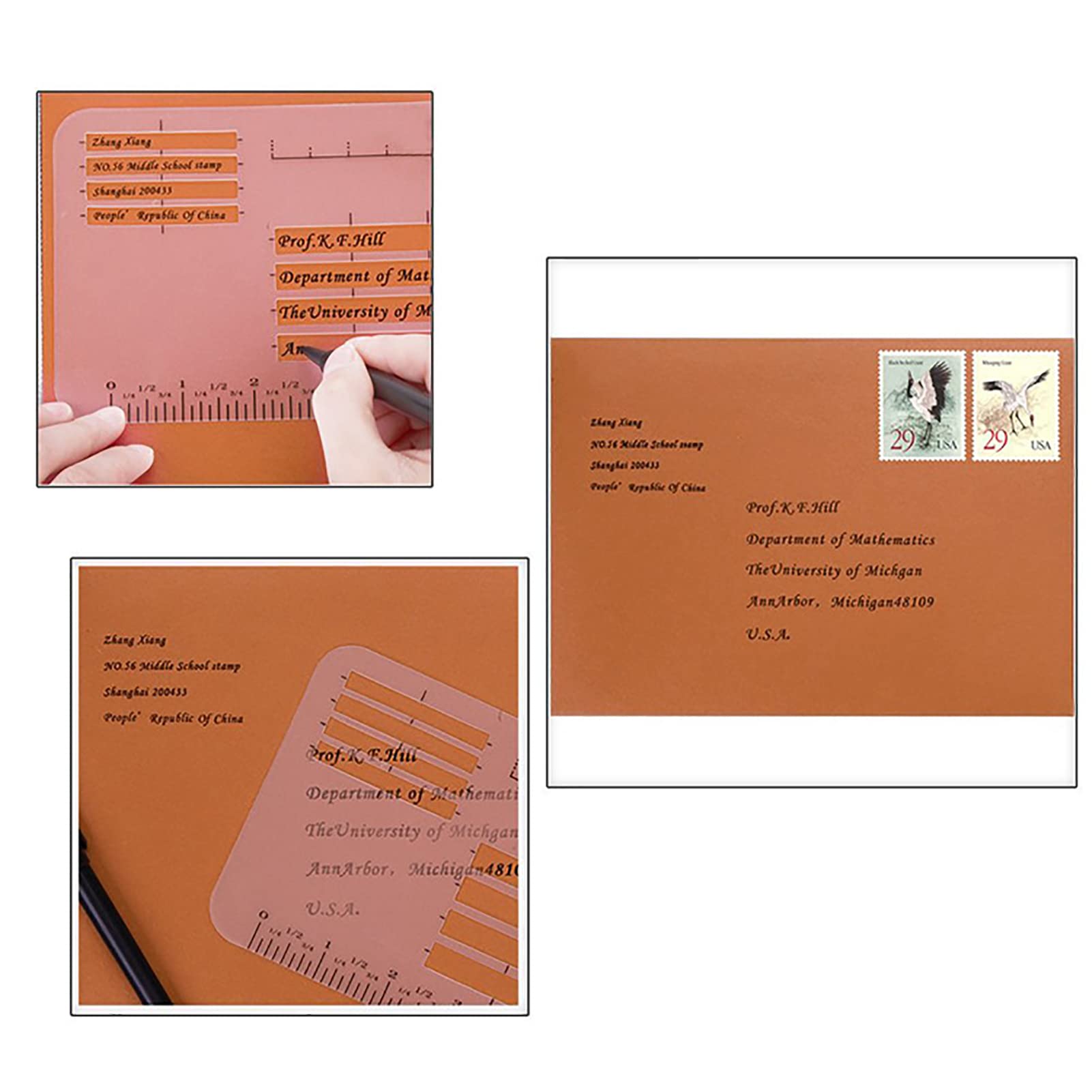 Envelope Stencil, Envelope Stencil Template, Envelopes Addressing Guide Stencils 4 Style with 2 Envelopes, Envelope's Addressing Stencils, Address Line Calligraphy Ruler Templates 5