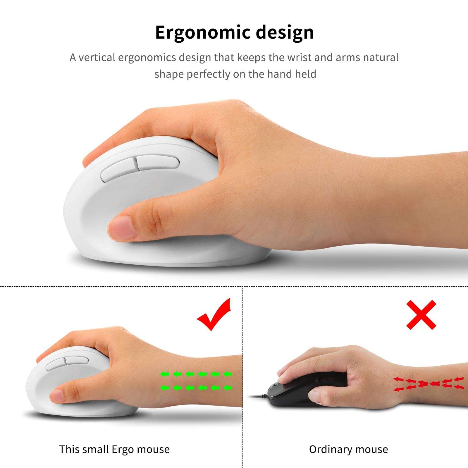 Ergonomic Wireless Vertical Mouse, Rechargeable 2.4G USB Portable Silent Optical Cordless Mouse with 6 Buttons 3 Adjustable DPI (800-1200-1600) for PC Desktop Laptop Notebook (White) 4
