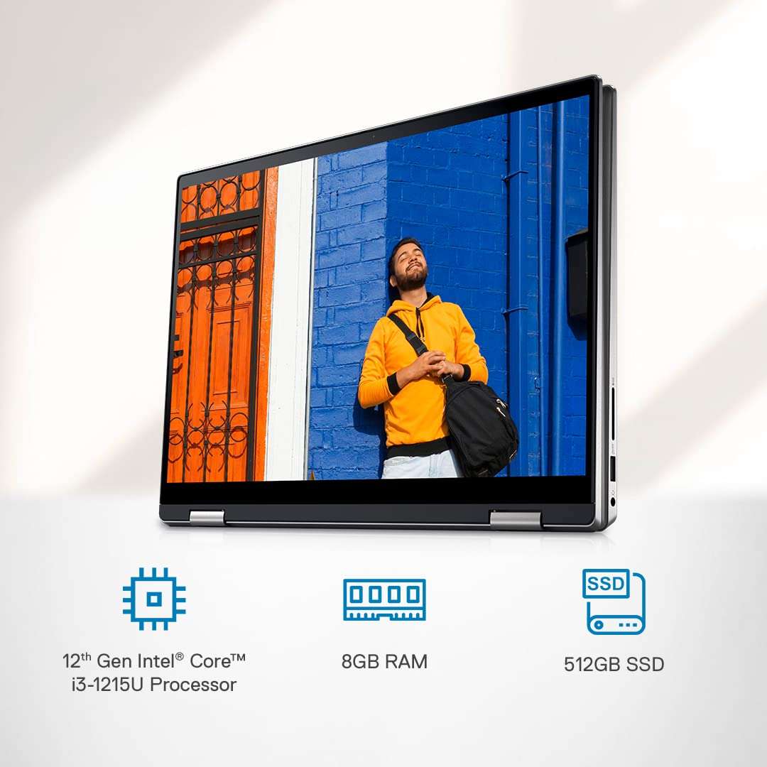 Dell Inspiron 7420 2in1 Laptop,Intel i3-1215U/8GB/512GB SSD/14.0" (35.56Cm) FHD+ Truelife Touch Narrow Border 250 nits Active Pen/Backlit Keyboard + FPR/Windows 11+MSO'21/Platinum Silver/1.57kg 2