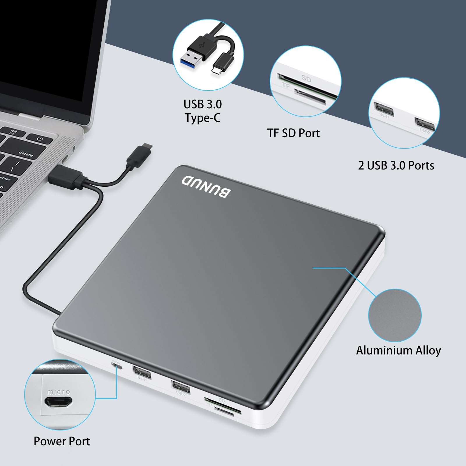 External DVD Drive, USB C Superdrive for Apple USB 3.0 DVD Burner Reader for Mac, Portable CD +/-RW Drive External DVD Player for Laptop MacBook Windows 11 10 PC Linux OS 4