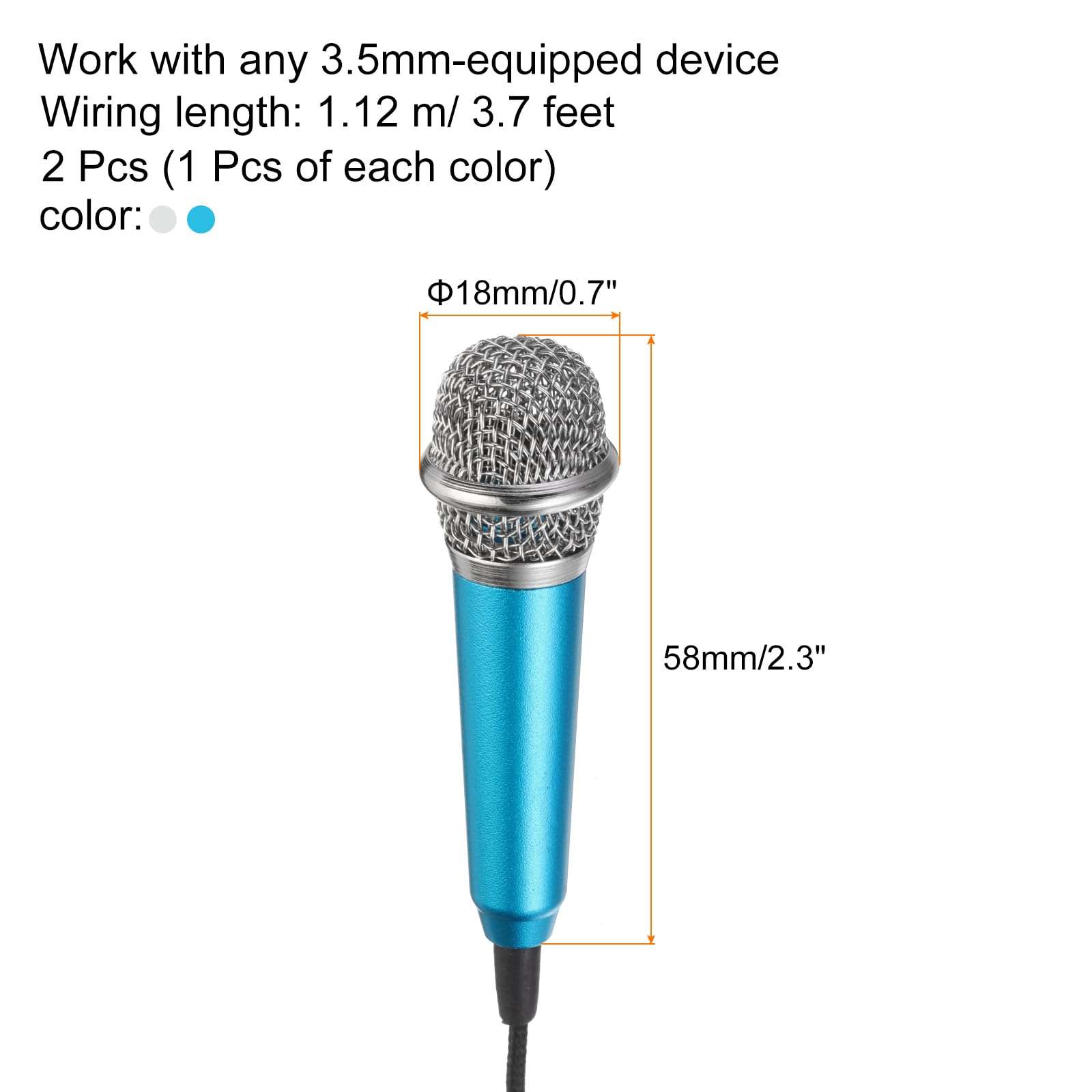 MECCANIXITY 2Pcs Mini Microphone Portable Vocal Microphone for Voice Recording and Singing with Cover,Silver & Blue 3