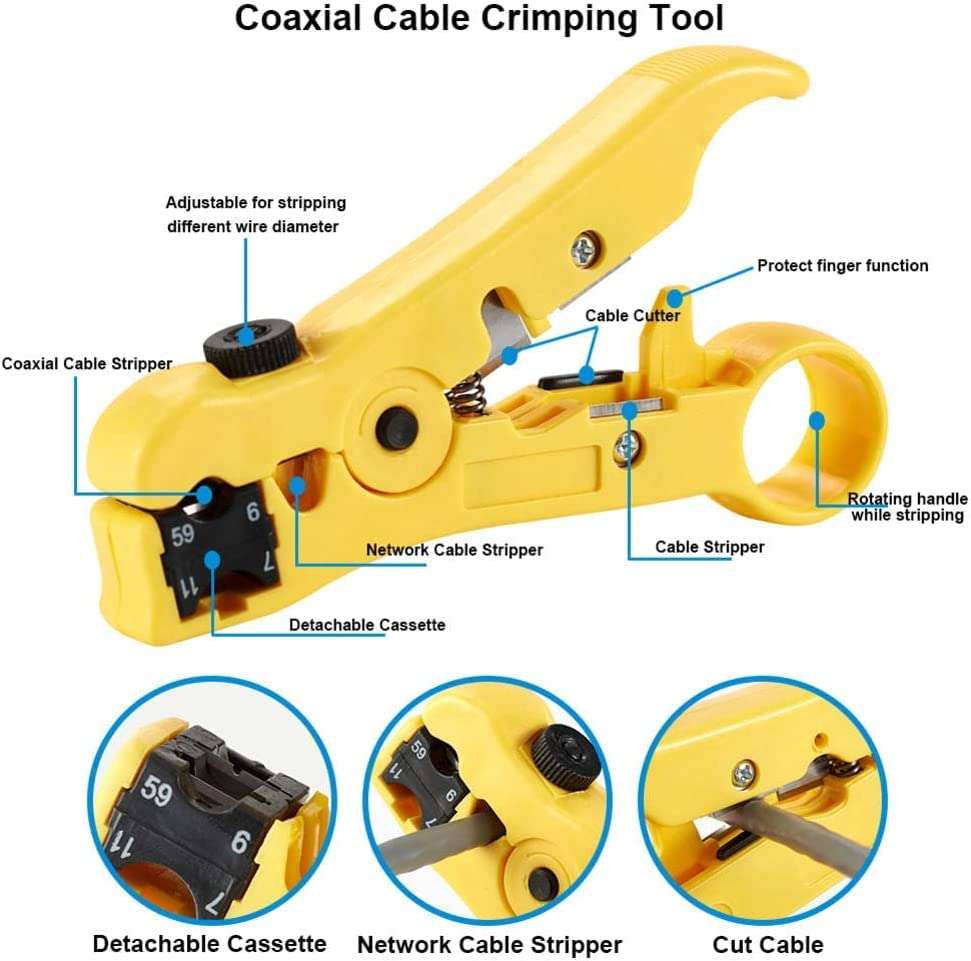 Corslet Professional Waterproof Connector Compression Crimping Tool Crimper for RG6 (5C) RG59 (4C) Coax Cable Connecting Tools Coaxial Cable Stripper Stripping Tool for RG59/6/7/11 & Cable Wire Cutter 3