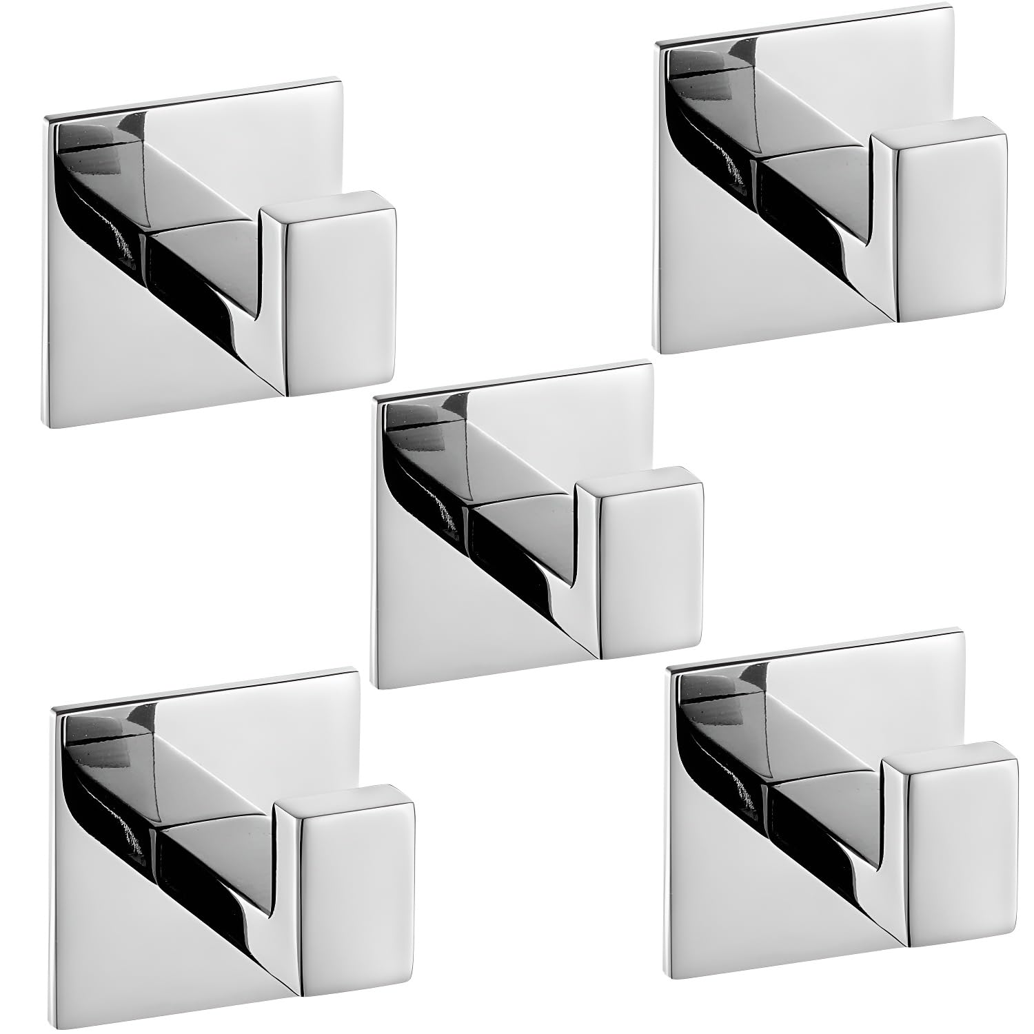 Biutimarden 5PC Chrome 304 Stainless Steel Towel Hook Hanger for Bathroom Towel Robe Hook Coat Hanger Self-Adhesive