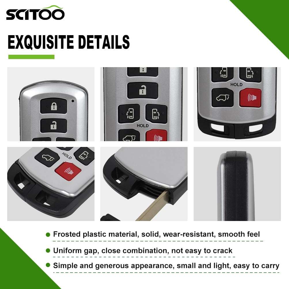 SCITOO Keyless Entry Remote Key Fob Replacement for 6 Buttons Uncut Car Key for Toyota Sienna 2011-2019 2pcs FCC HYQ14ADR 314.3MHz 6