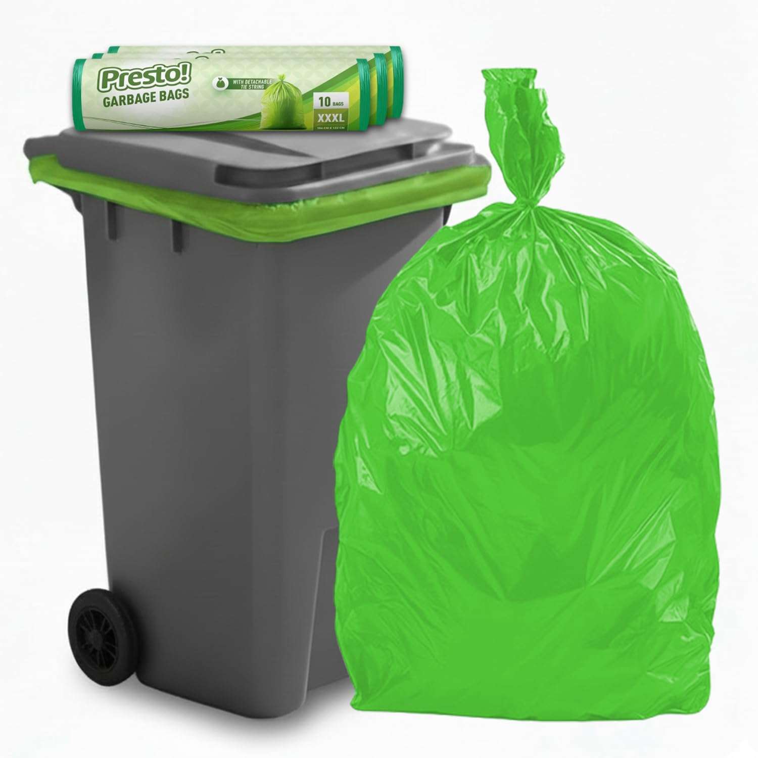 Amazon Brand - Presto! Garbage Bags | XXXL | 30 Count | 10 Bags x 3 Rolls | 42 x 48 In | For Dry & Wet Waste | Black 1