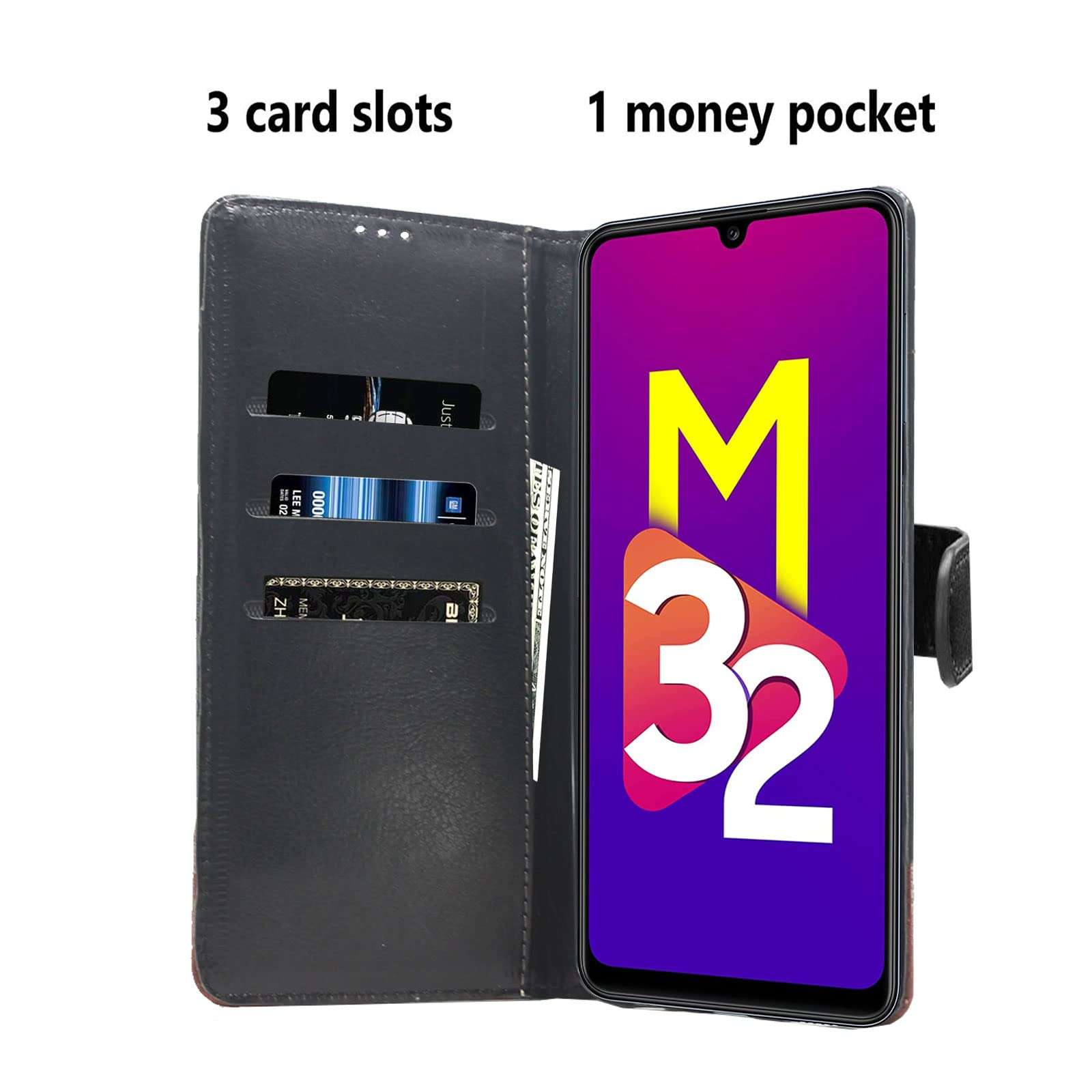 KBV Samsung Galaxy M32 4G / M32 Prime / F22 4G / A22 4G Leather Finish Flip Back Cover Case with Magnetic Closure, Inbuilt Stand, Money Pocket, Screen Protector 4