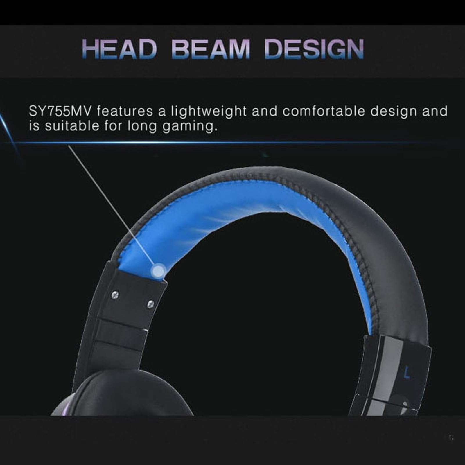 Wisoqu SY755MV Luminous Gaming Headset with Microphone, Telescopic Adjustment, 120° Clear Sound Pick Up, Mute Buttons, LED Light, for PC Laptop (Blue) 4