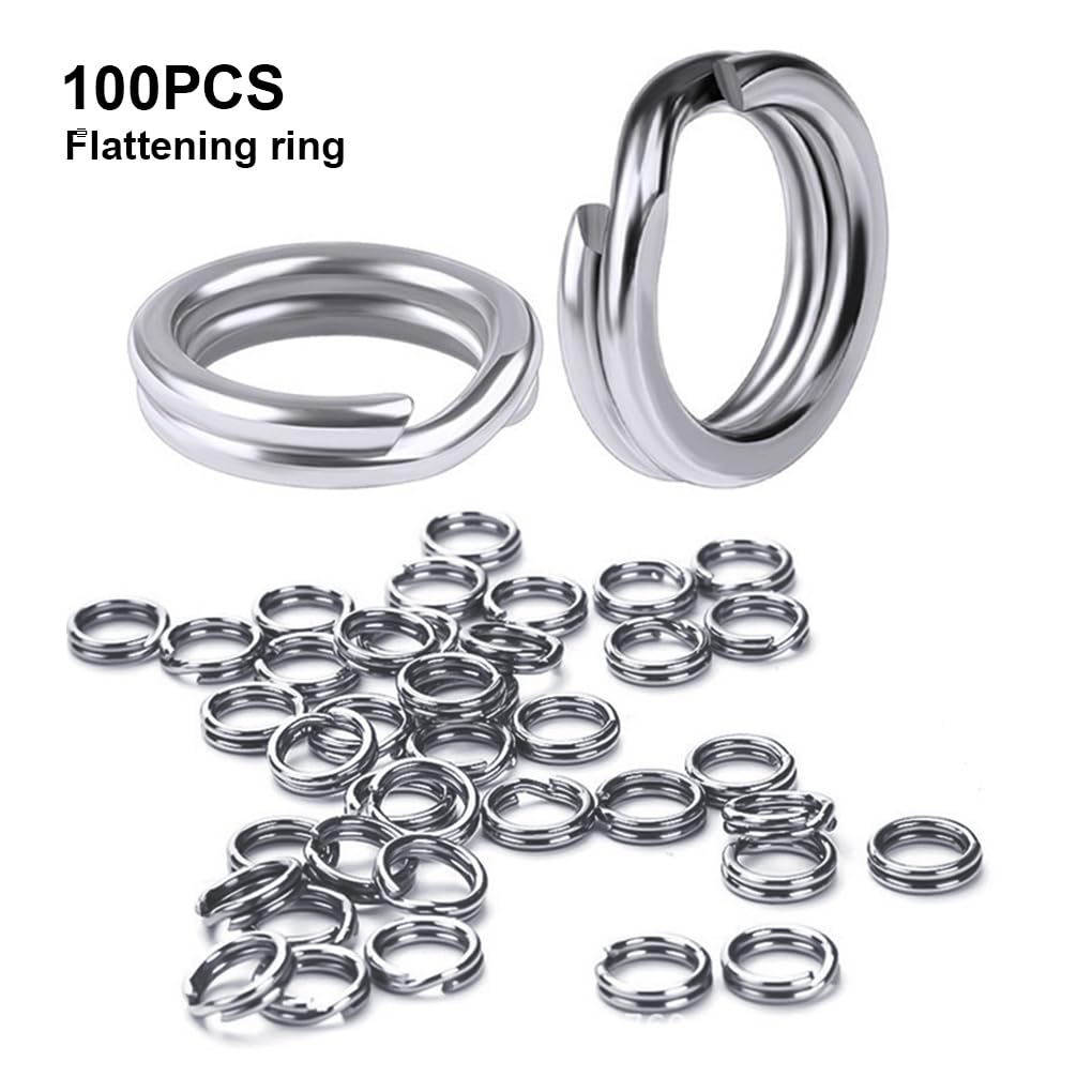 100Pcs Stainless Steel Split Rings, Double-Layer Flattening Ring Lure Bait Circle, 25-350LB Saltwater Freshwater Line Lure Connectors Double Snap Super Strong Solid Circle Tackle Leader Fishing 6