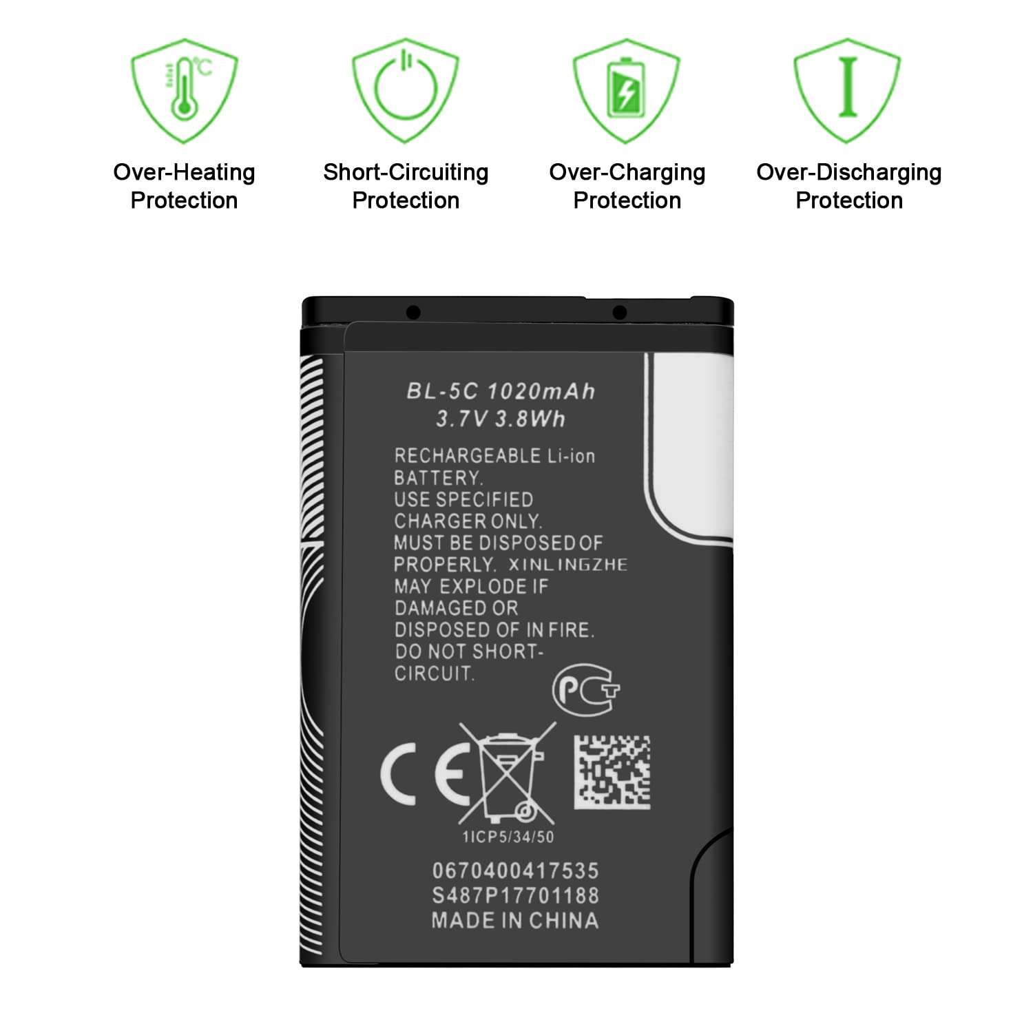 WUHAO 2 Pack BL-5C Rechargeable Battery 1020mAh for Nokia Household Radio with Current Protection Replacement Battery 3.7V 2