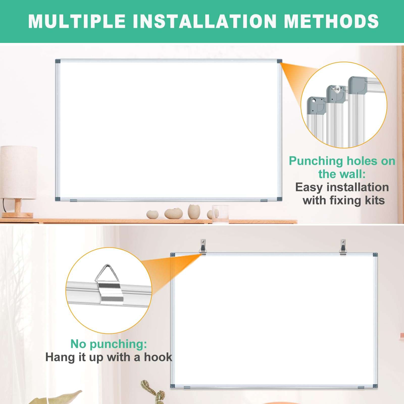 H-Qprobd Large Dry Erase White Board 4' x 3' Magnetic Whiteboard 48"x36" Aluminum Presentation Whiteboard with Long Pen Tray, 6 Markers, 2 Erasers &12 Magnets 5