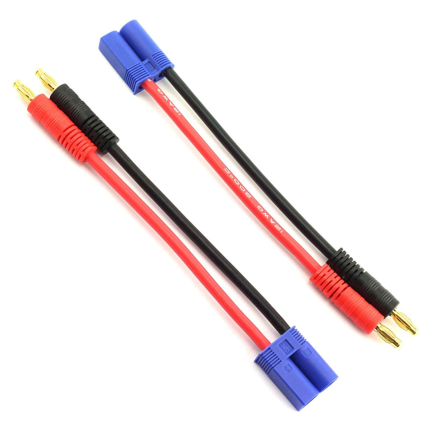 DGZZI 2pcs EC5 Male Connector to 4.0mm Banana Male Plug Lipo Battery Balance Charging Cable 12 AWG Silicone Wire Charger Cable Adapter for RC Helicopter Vehicle Toys 100mm 1