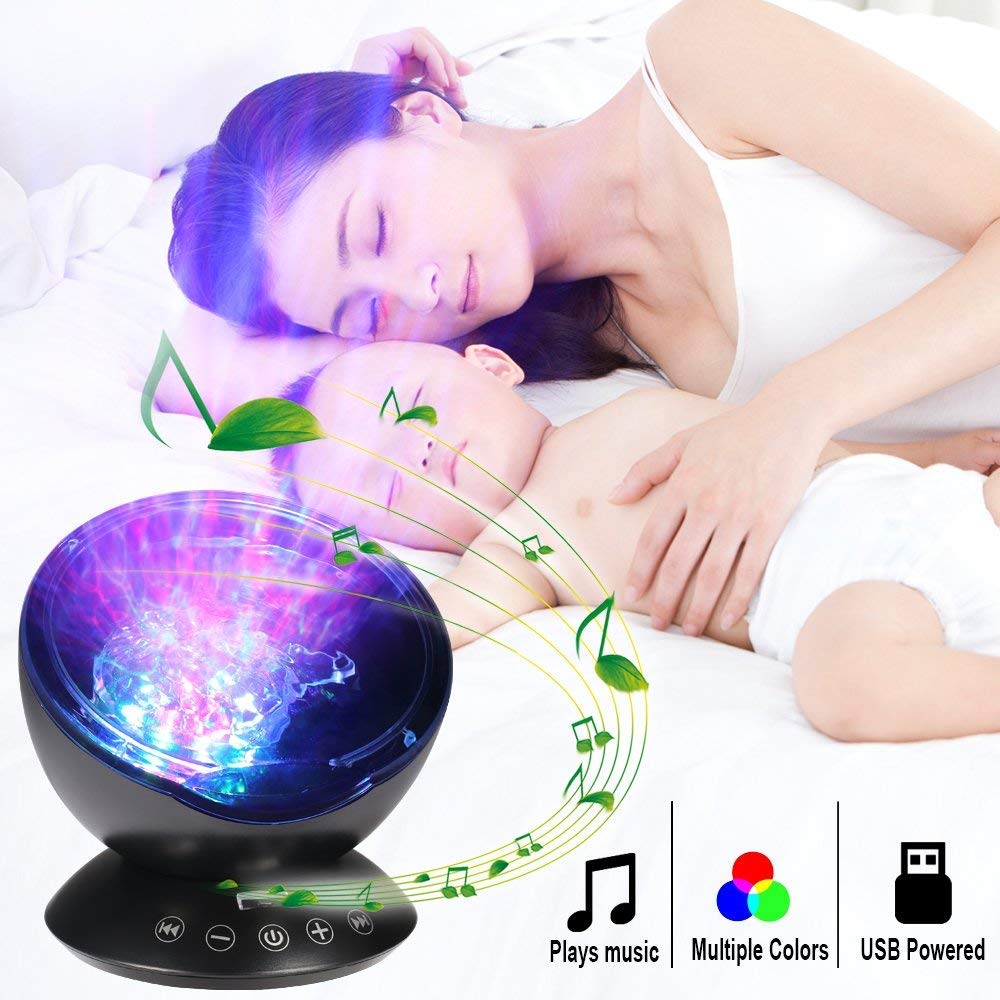 Sisliya Ocean Wave Projector, 12 LED Night Light Lamp with Adjustable Light Remote Timer 7 Lighting Modes Speaker Music Light Night Projector for Baby Kids Adults Bedroom Sleep Gift 4