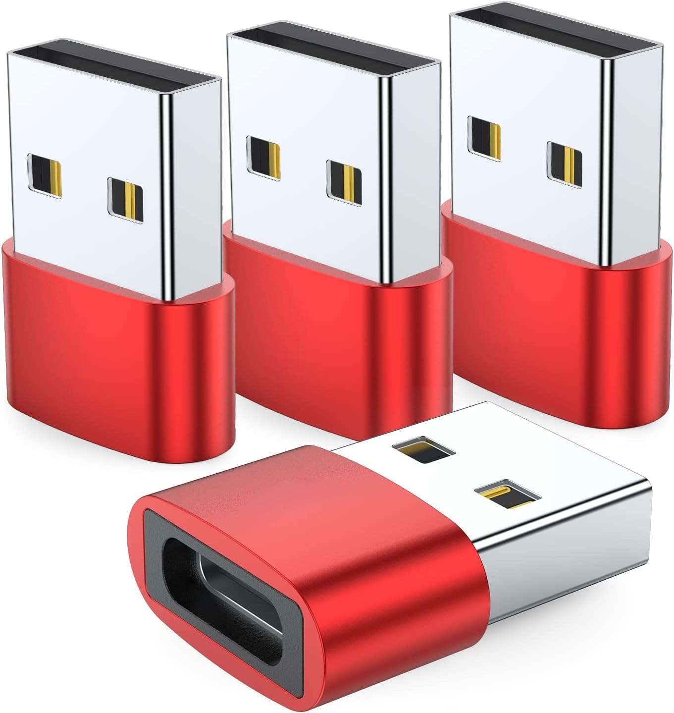 Etzin USB 3.1 Type C USB C Female to USB Male Adapter USB-C Female to USB Male, USB Type C Female to USB OTG Adapter Data Transfer Adapt etc. (Pack-of-4, Red) 1