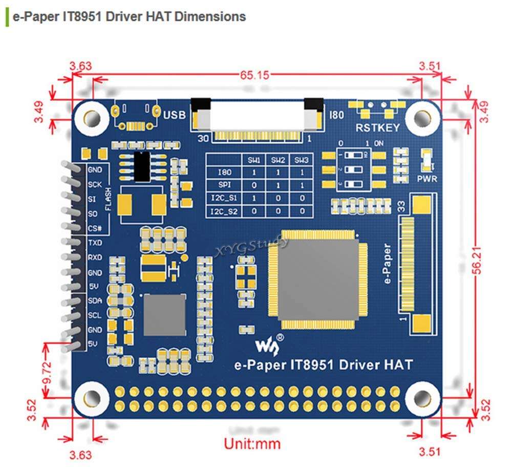 9.7 inch E-Ink e-Paper Display HAT 1200x825 Controller IT8951 Interface USB/SPI/I80 Supports Raspberry Pi 3 2 Model B+ B Zero W WH @XYGStudy 6