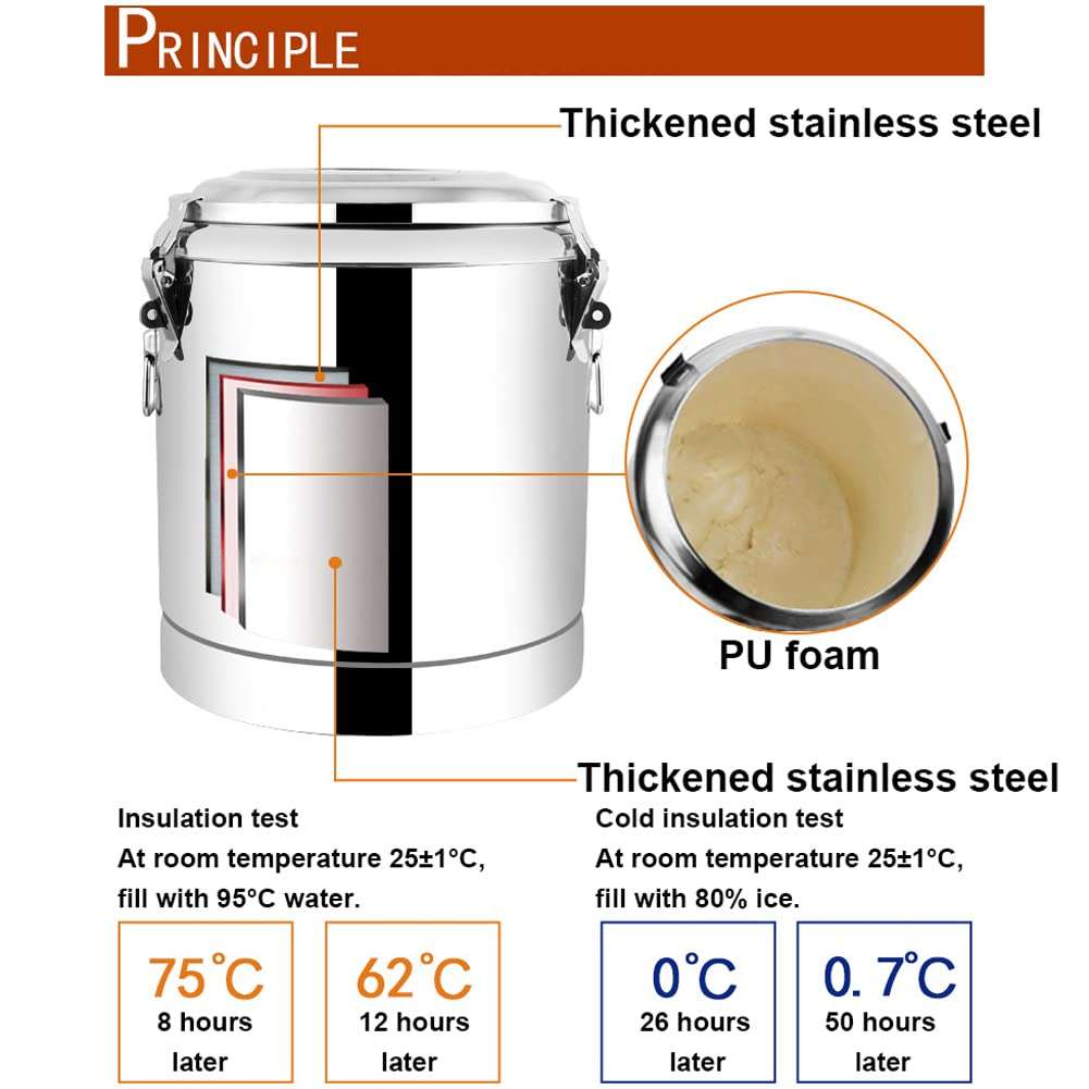 Insulation Bucket with Faucet, Double-Layer Stainless Steel Commercial Beverage Dispenser, Coffee Urn Insulation Container for Parties Cafeterias Hotels/304/50L 6