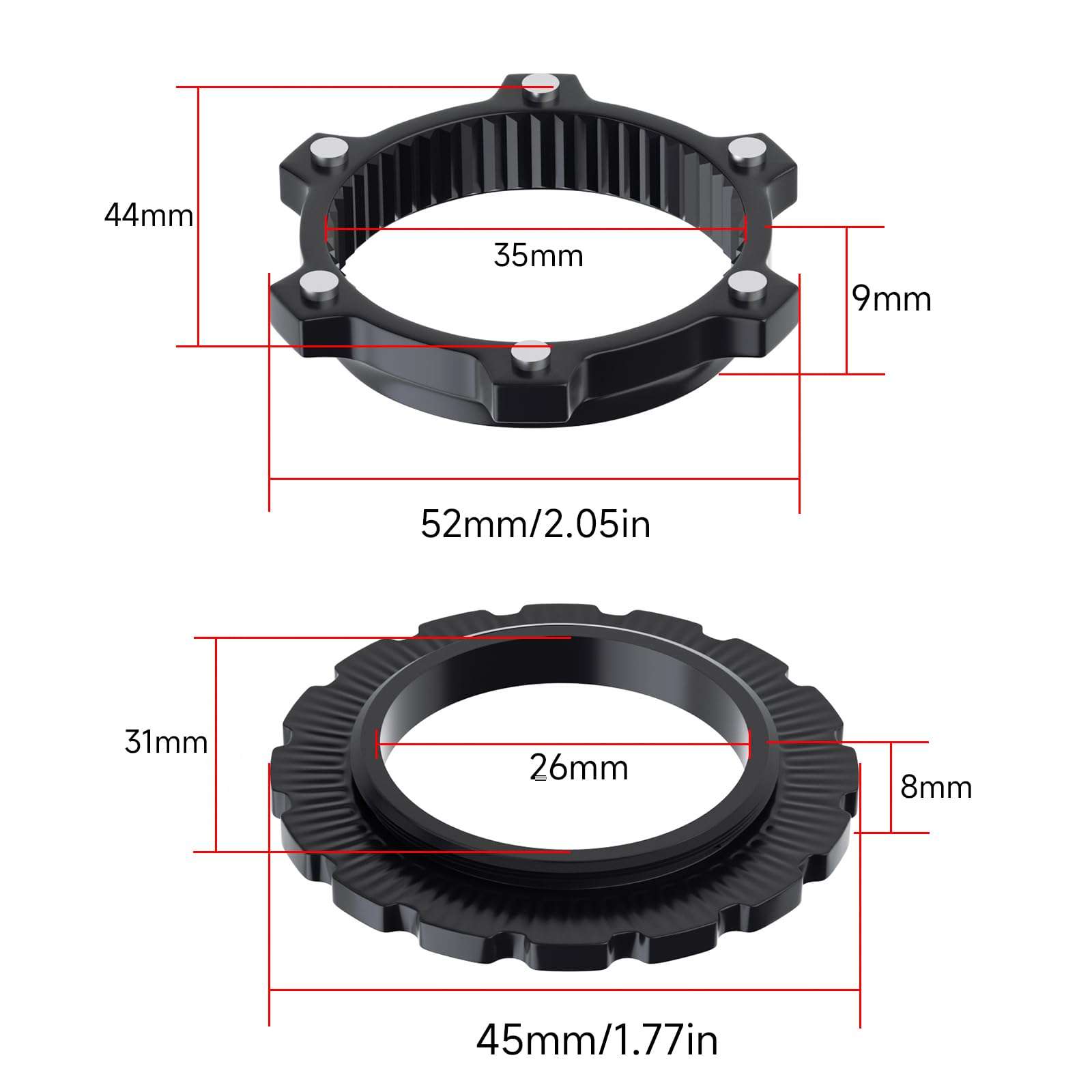 GRQUSTO Bike Centerlock Adapter with Lockring - 6-Bolt Mount Adapter & Centerlock Rotor Lockring Kit, Center Lock Tool for Road Bike Mountain Bike 9/12/15mm Hub Axles(Kit) 4
