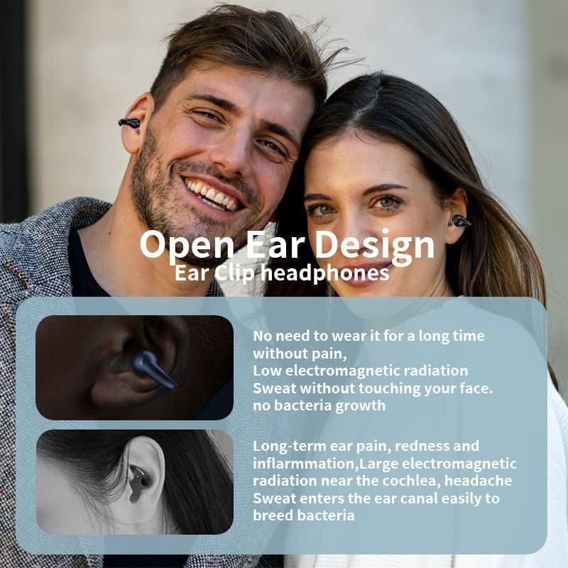 Open Ear Bone Conduction Headphones Wireless Earbuds Bluetooth 5.3 Clip On EarBuds with LED Display Charging Case 60 Hours Playtime Earphones IPX7 Waterproof for Running Walking, Workout（Black） 6