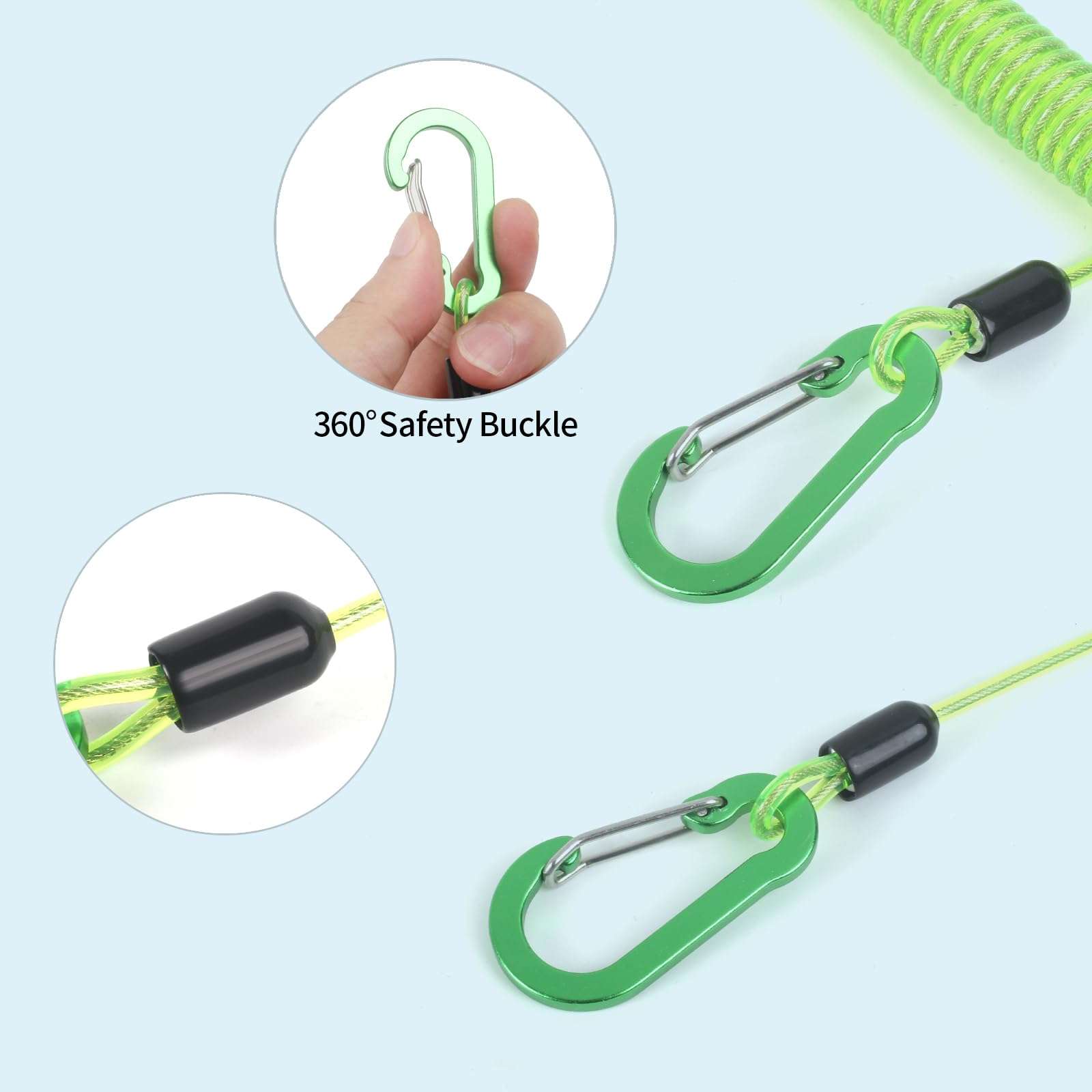 Vefungyan Fishing Pole Safety Tether Lanyard: Heavy Duty Kayak Paddle Leash Retractable and tie Strap Float Keychain for Paddle Board (Green) 5
