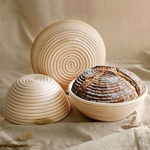 Banneton Bread Proofing Basket, Banneton Basket Set, WERTIOO 9 Inch Sourdough Proofing Basket Round Proofing Bowls Handmade Rattan Baskets with Bread Lame and Liners, Sourdough Bread Baking Supplies 6