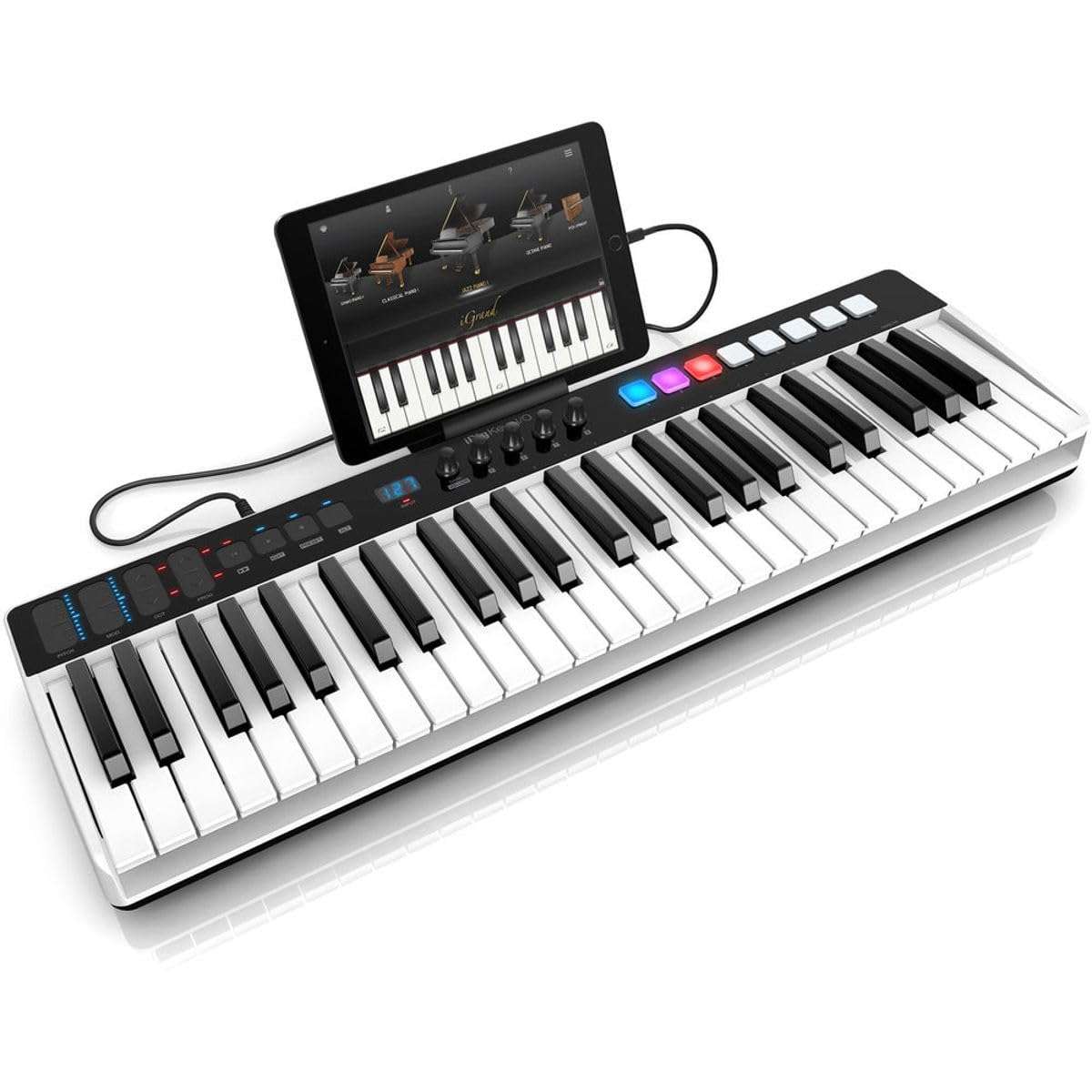 IK Multimedia iRig Keys I/O 49 portable keyboard MIDI controller 24-bit/ 96Khz audio interface full-size synth velocity-sensitive, 48V phantom power, XLR mic preamp, iPhone, iPad, Android, Mac, PC 5